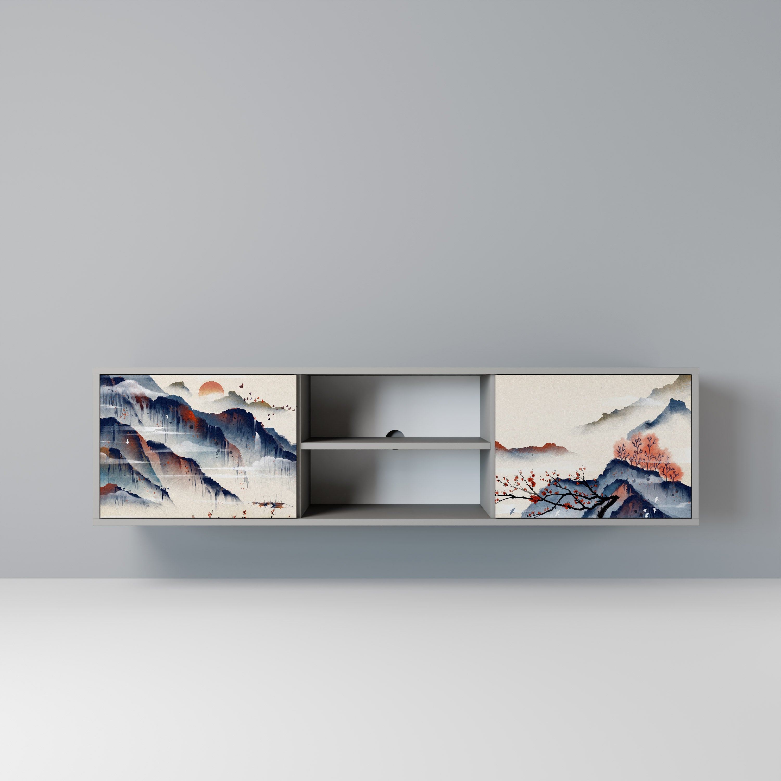 JAPANESE LANDSCAPE Szafka RTV 2-drzwiowa korpus Szary