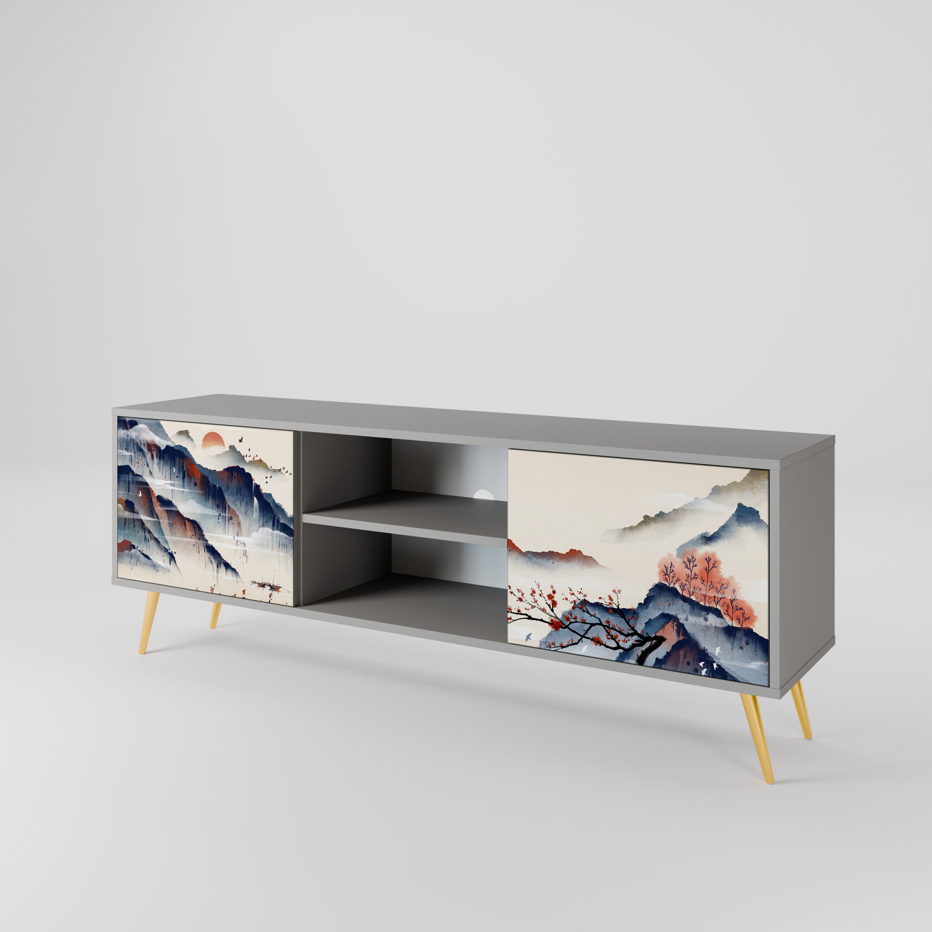 JAPANESE LANDSCAPE Szafka RTV 2-drzwiowa korpus Szary