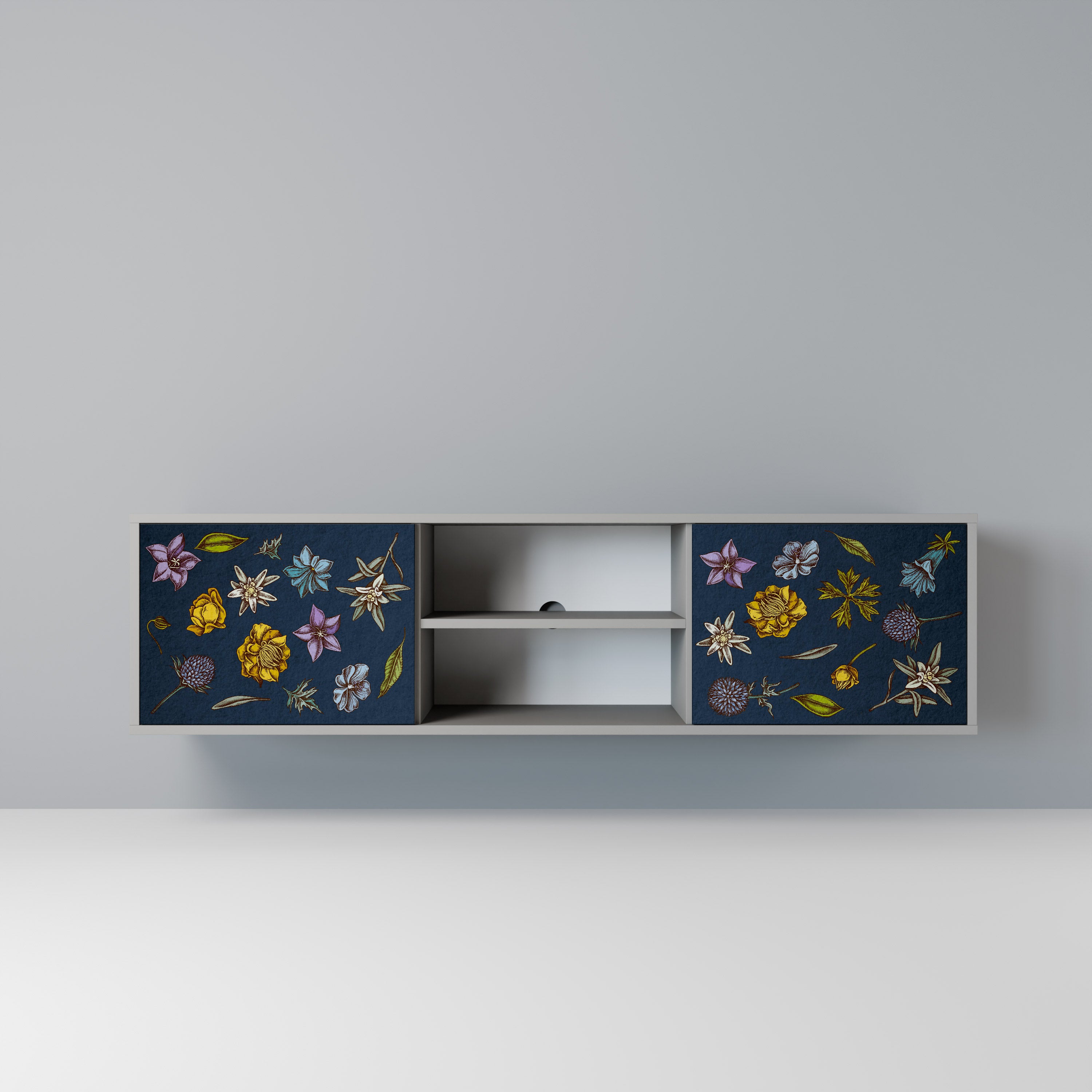 FLOWERS ON NAVY BLUE Szafka RTV 2-drzwiowa korpus Szary