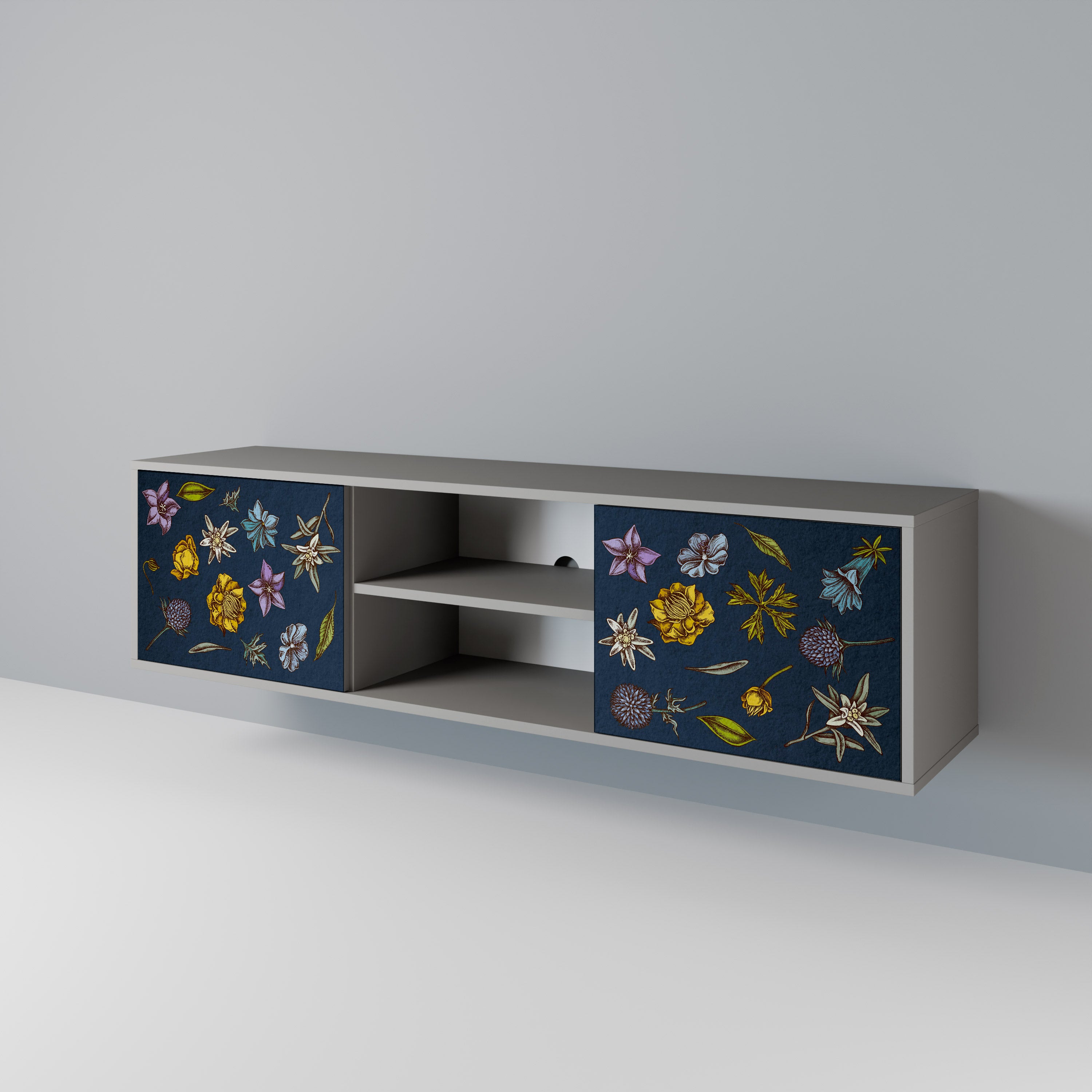 FLOWERS ON NAVY BLUE Szafka RTV 2-drzwiowa korpus Szary