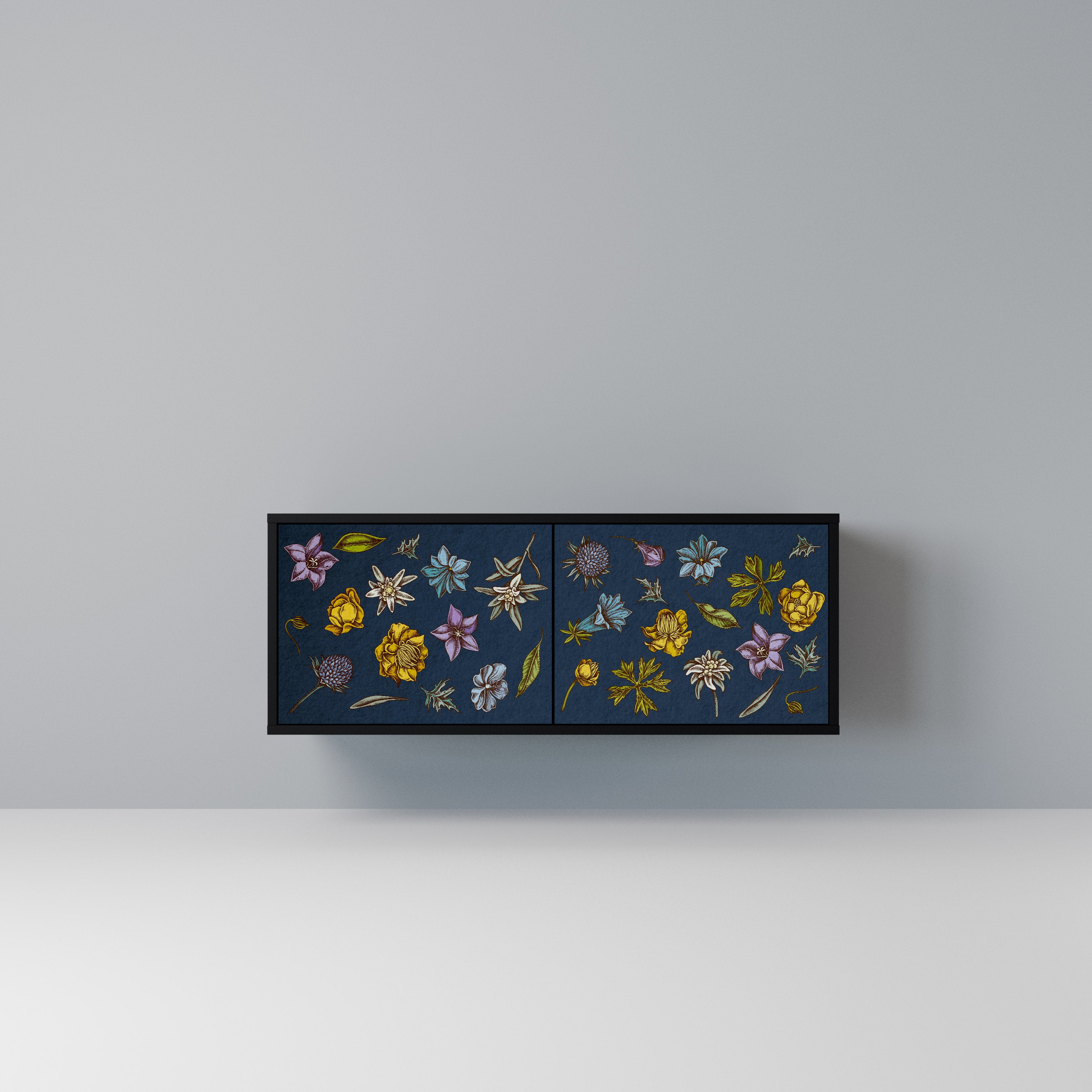 FLOWERS ON NAVY BLUE Kompaktowa szafka RTV 2-drzwiowa