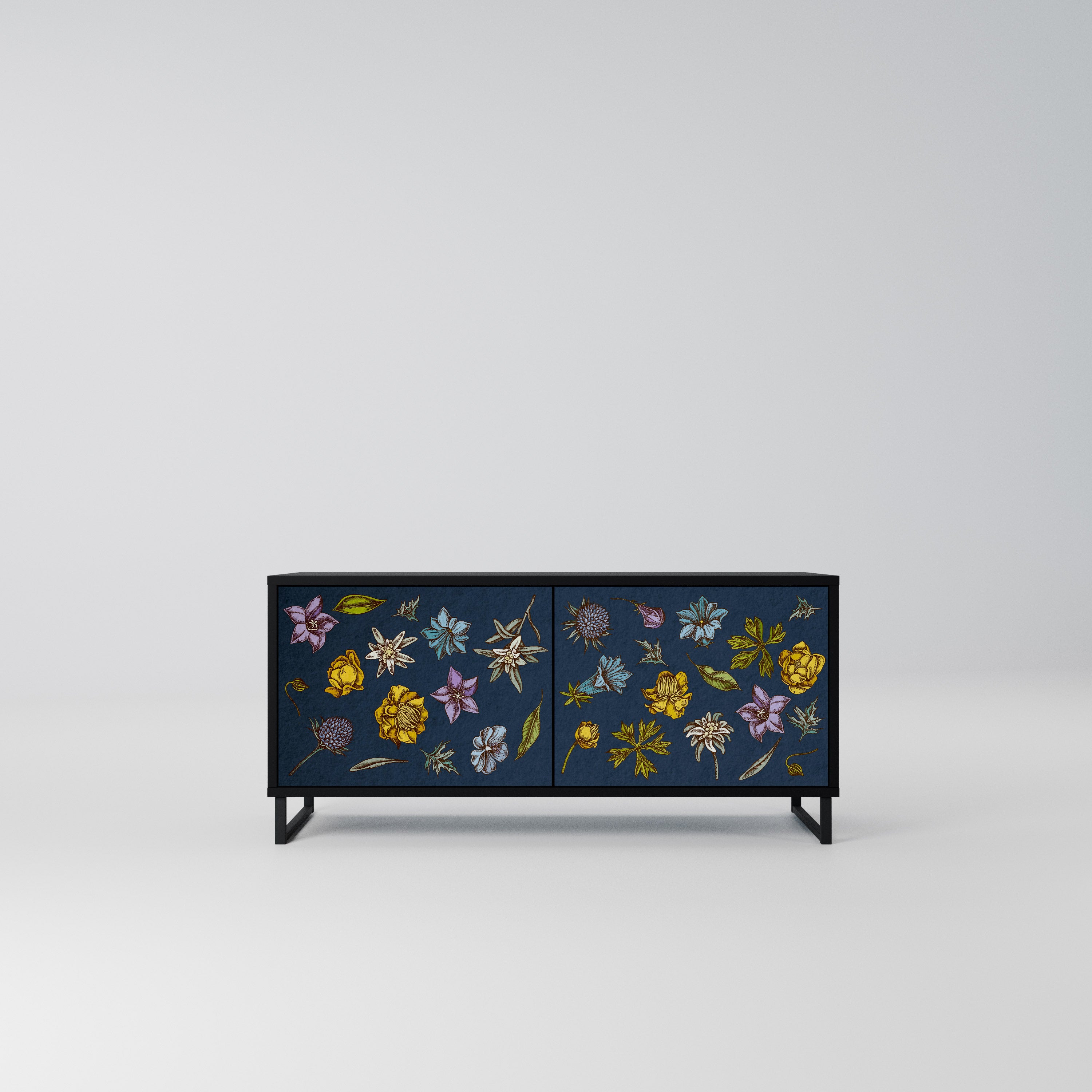 FLOWERS ON NAVY BLUE Kompaktowa szafka RTV 2-drzwiowa