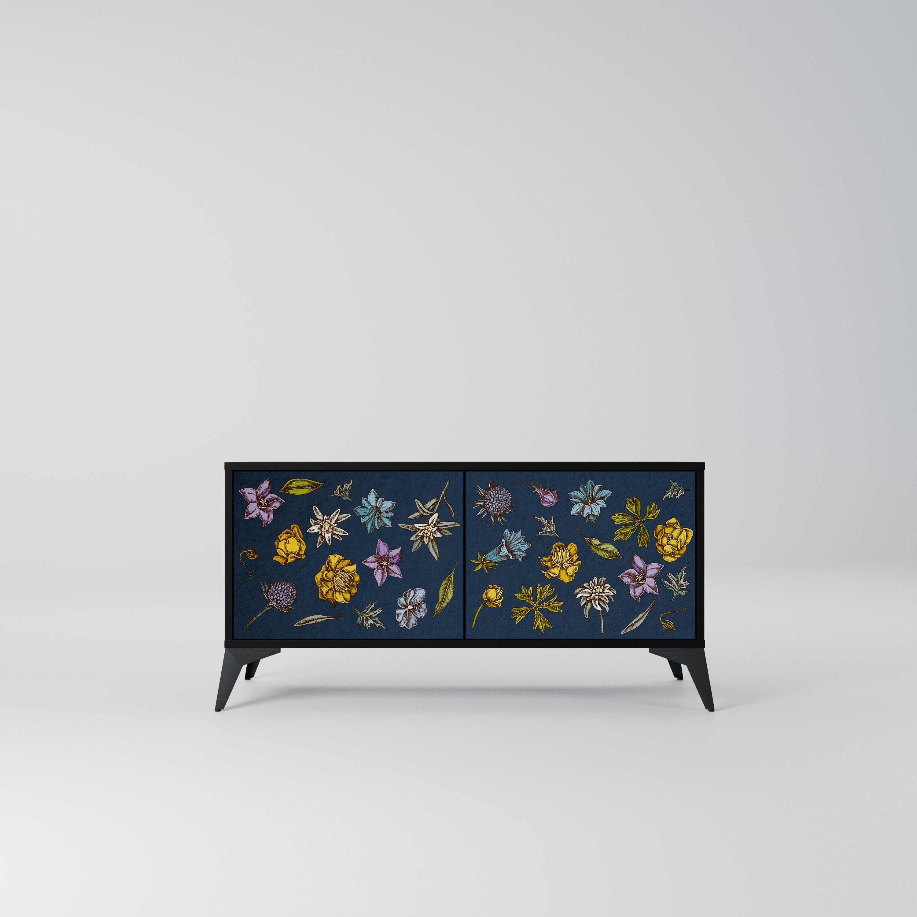 FLOWERS ON NAVY BLUE Kompaktowa szafka RTV 2-drzwiowa