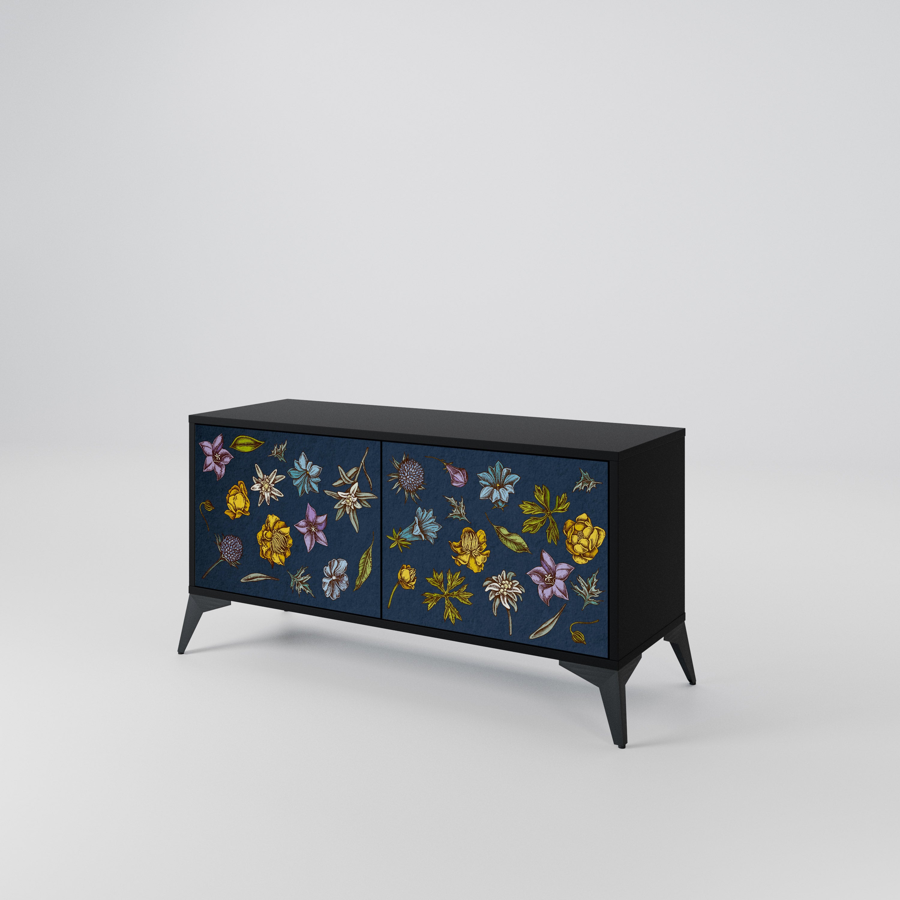 FLOWERS ON NAVY BLUE Kompaktowa szafka RTV 2-drzwiowa