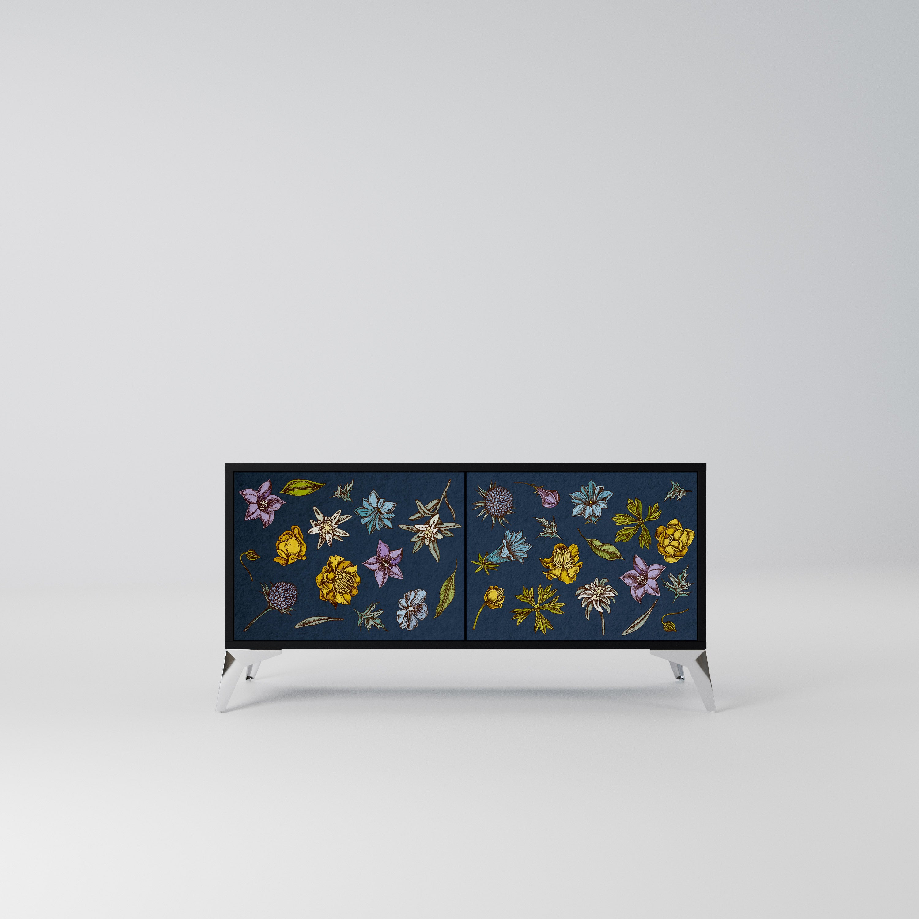 FLOWERS ON NAVY BLUE Kompaktowa szafka RTV 2-drzwiowa