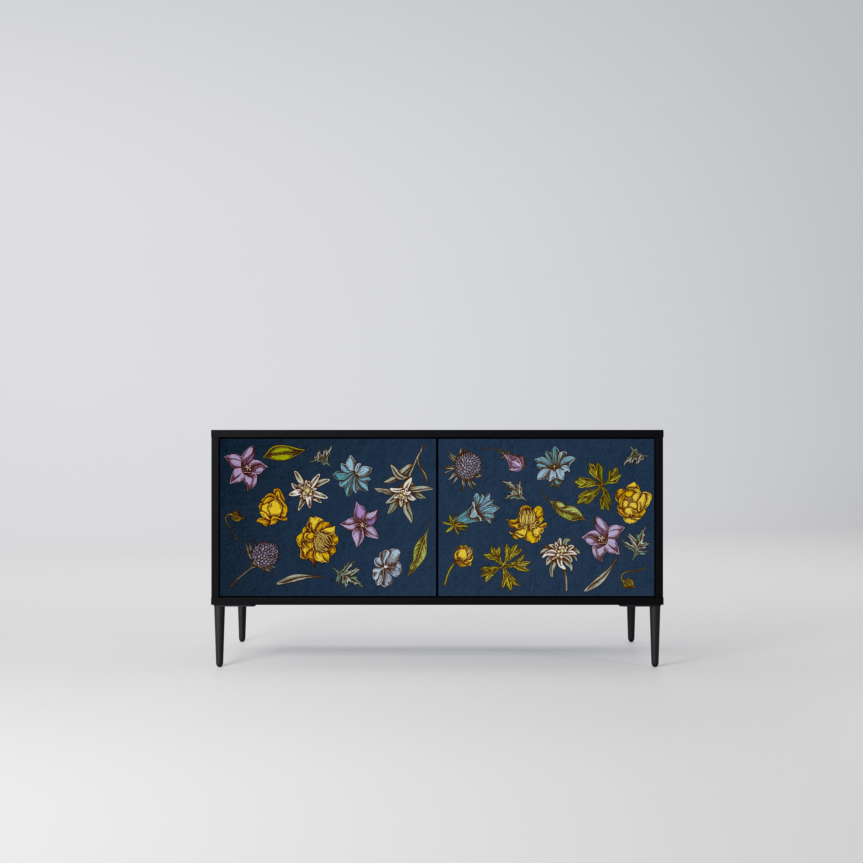 FLOWERS ON NAVY BLUE Kompaktowa szafka RTV 2-drzwiowa