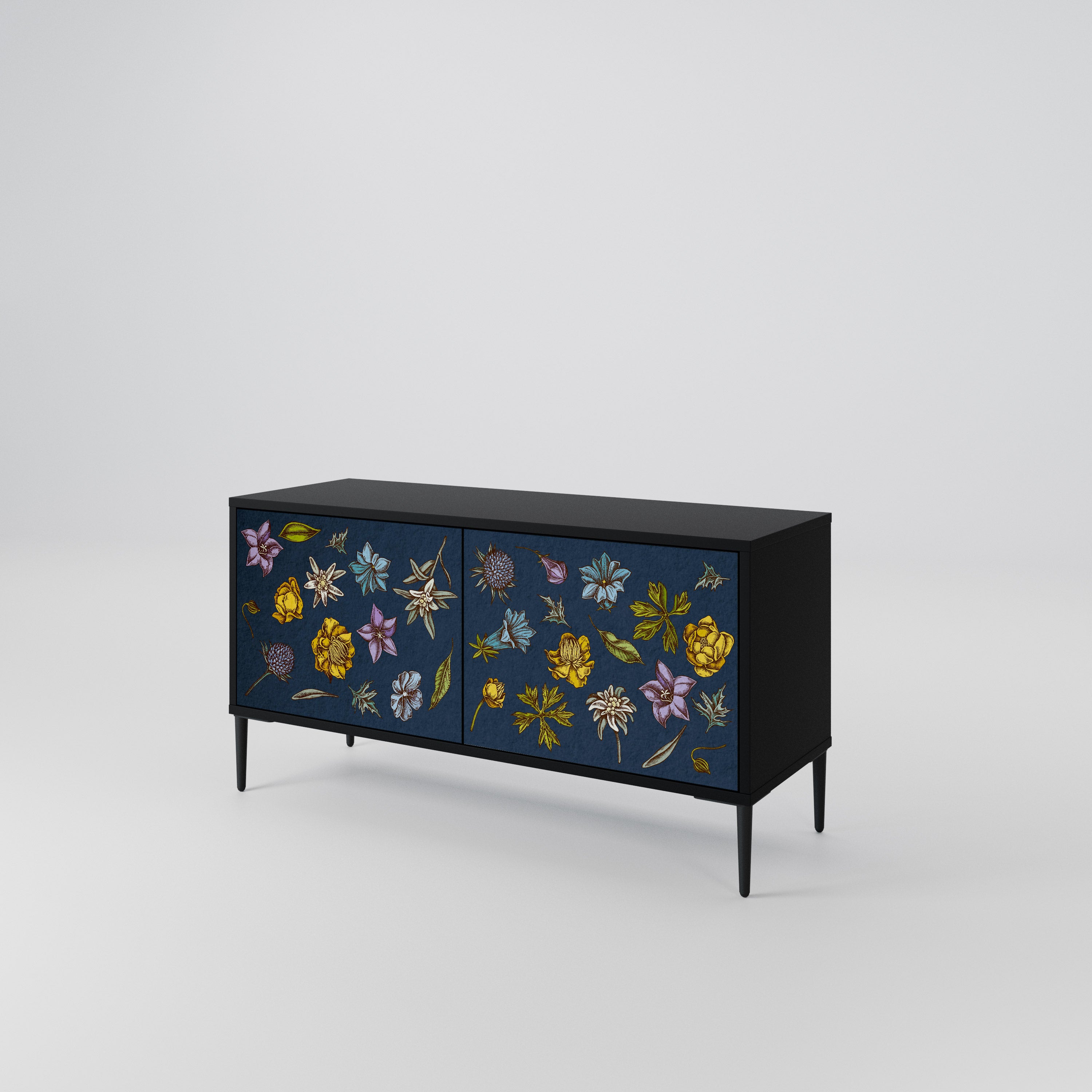 FLOWERS ON NAVY BLUE Kompaktowa szafka RTV 2-drzwiowa