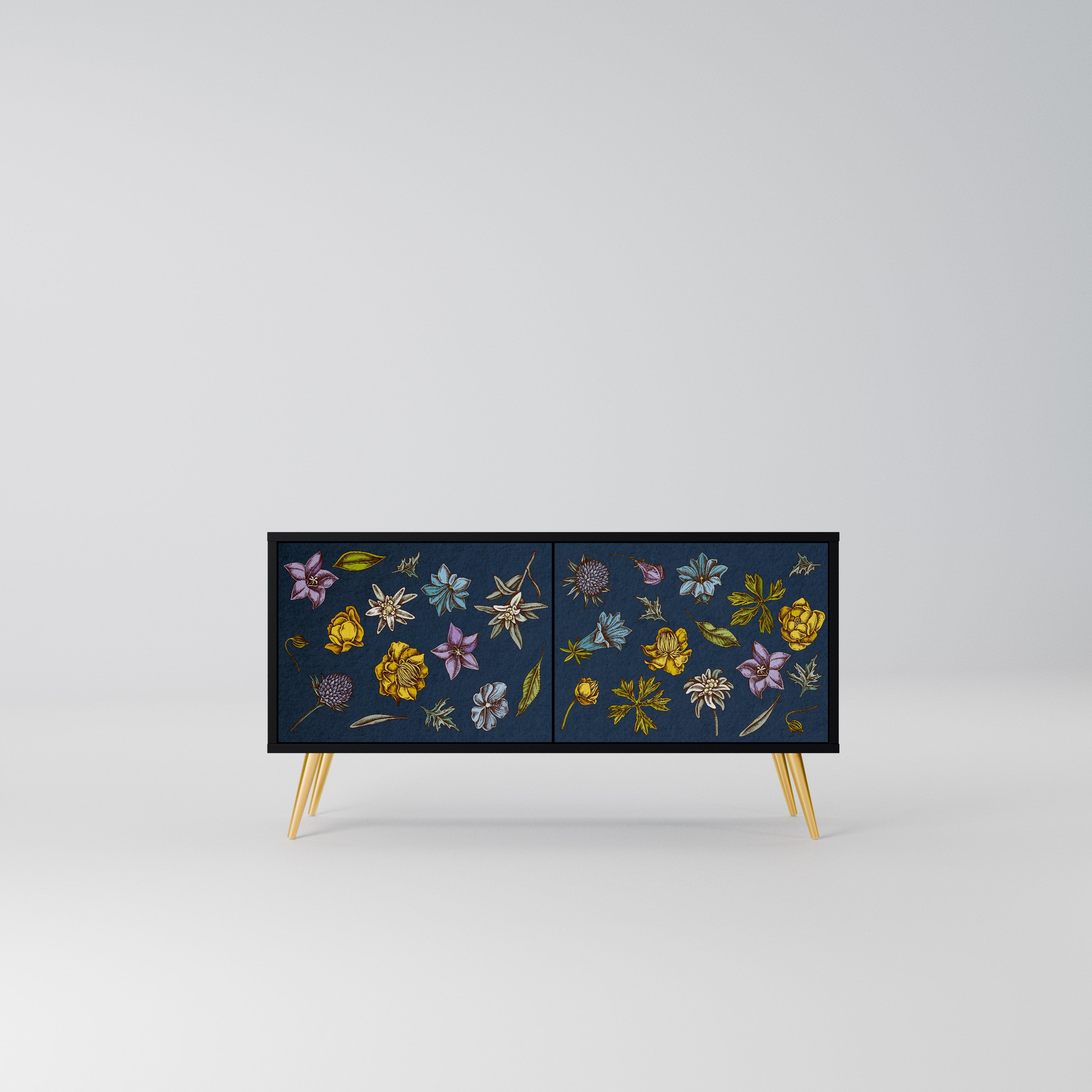 FLOWERS ON NAVY BLUE Kompaktowa szafka RTV 2-drzwiowa