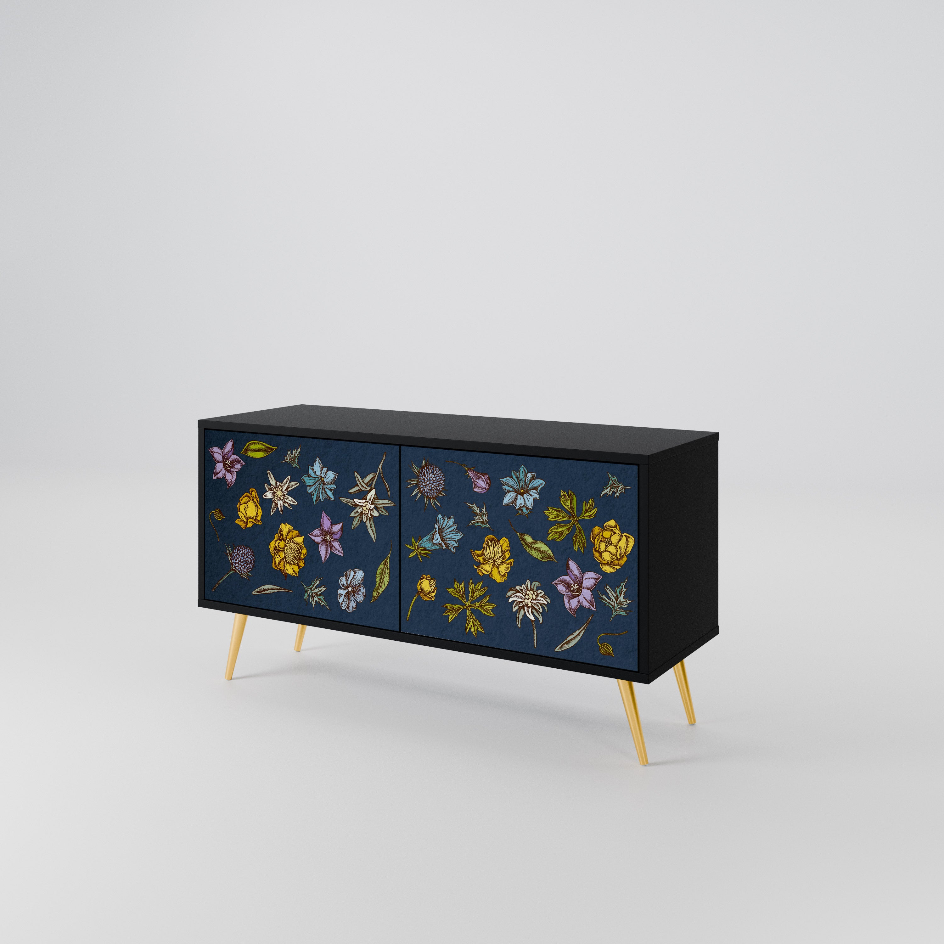 FLOWERS ON NAVY BLUE Kompaktowa szafka RTV 2-drzwiowa