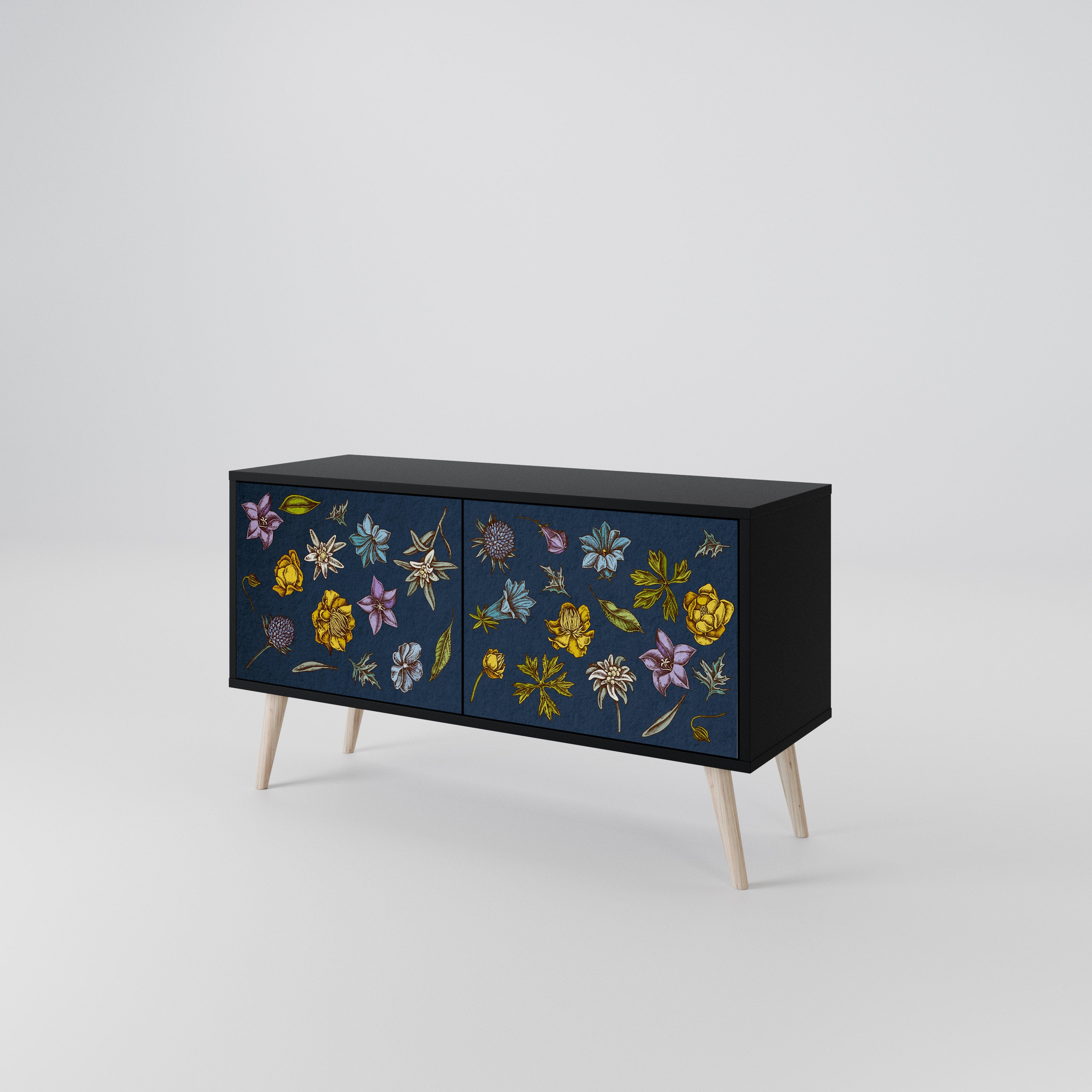 FLOWERS ON NAVY BLUE Kompaktowa szafka RTV 2-drzwiowa