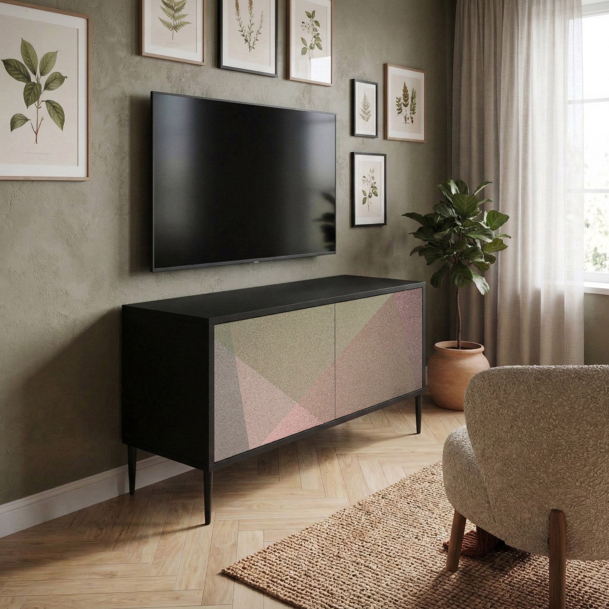 BEIGE GEOMETRY Kompaktowa szafka RTV 2-drzwiowa