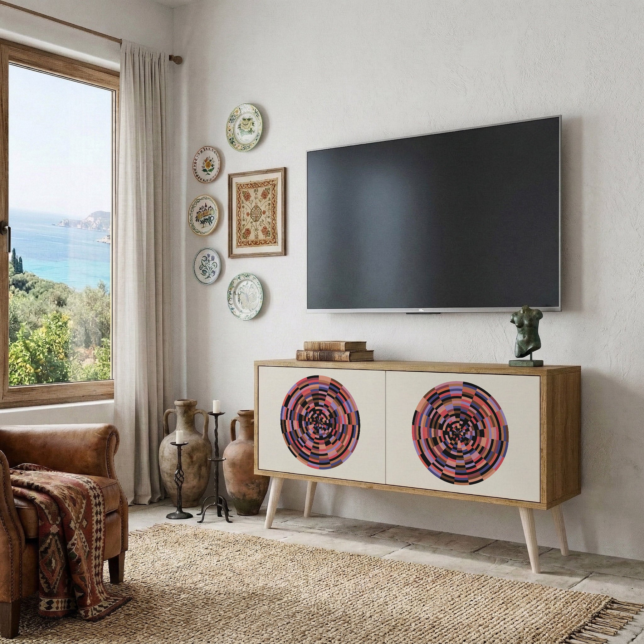 BROWN CIRCLES Kompaktowa szafka RTV 2-drzwiowa