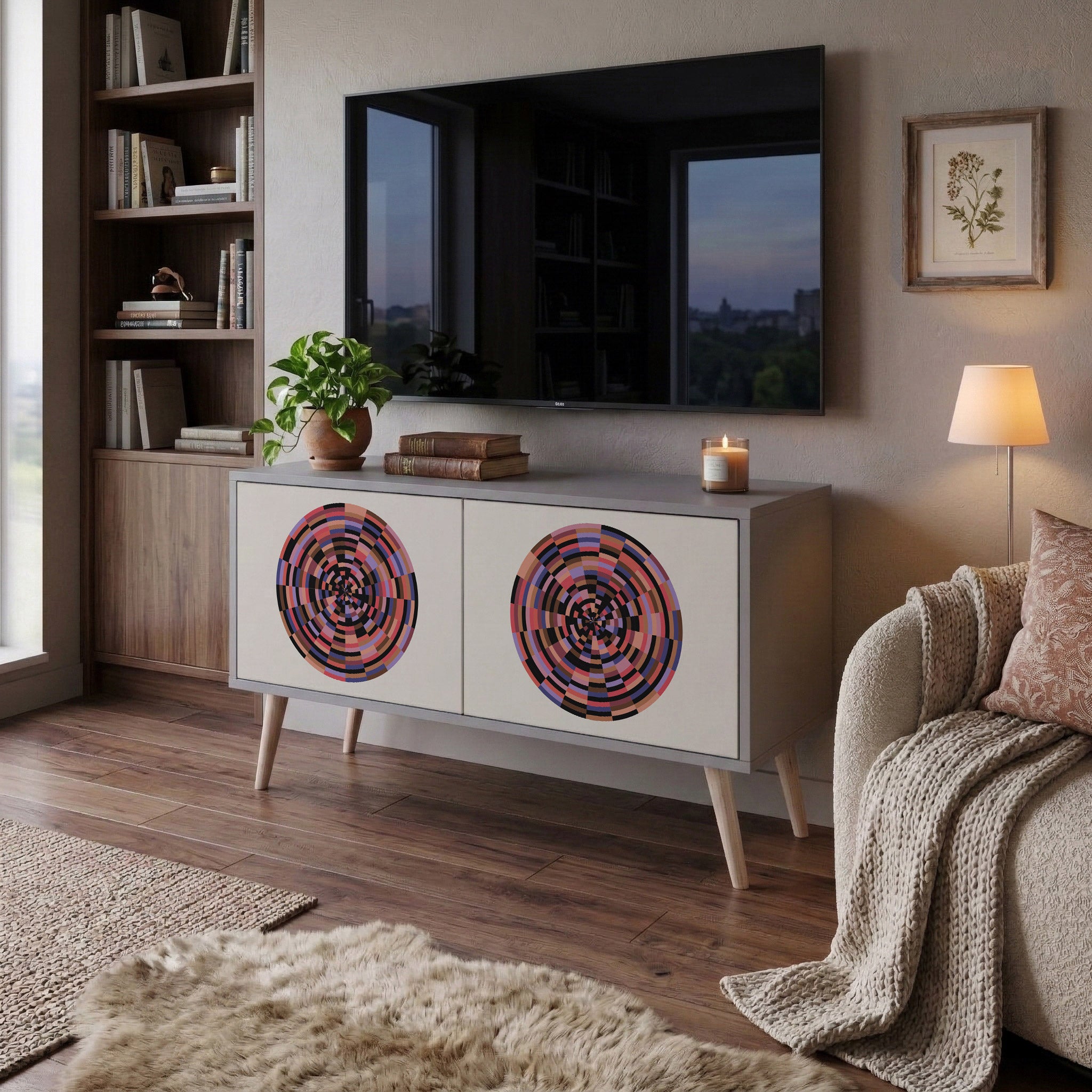 BROWN CIRCLES Kompaktowa szafka RTV 2-drzwiowa