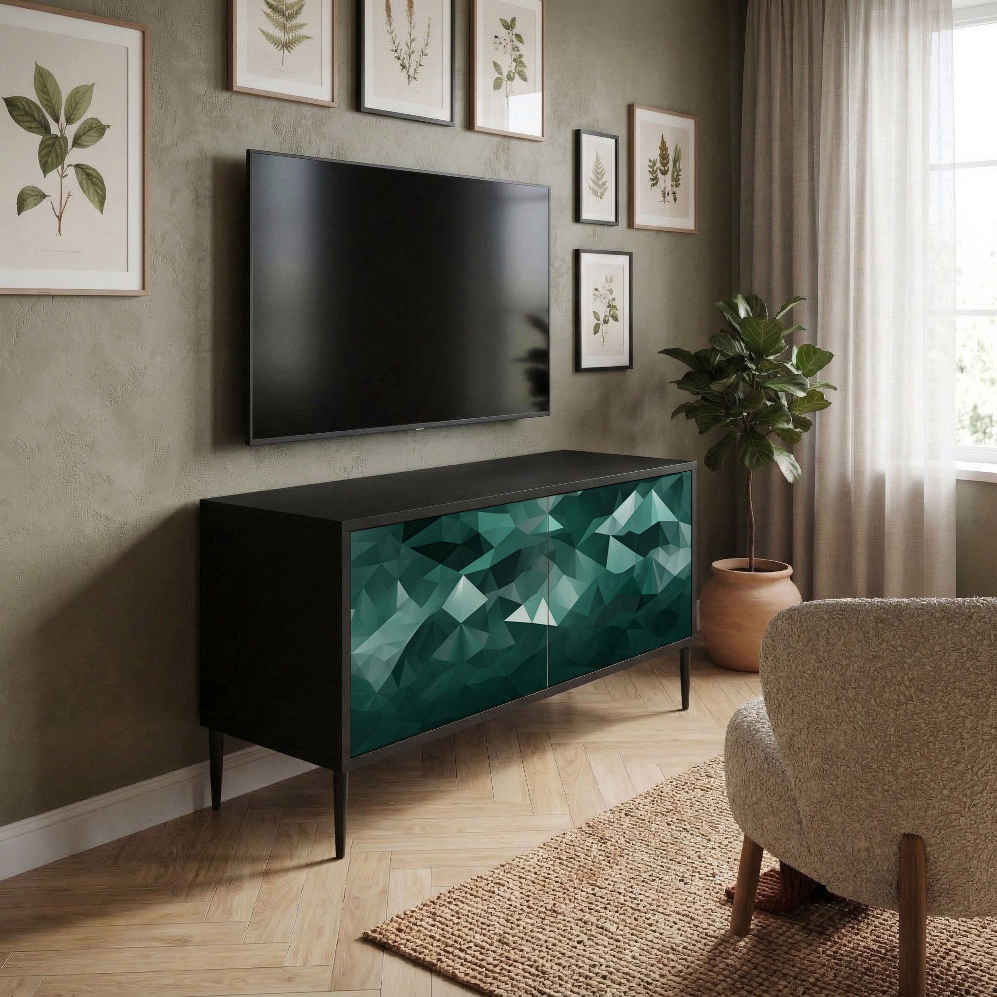 POLYGONAL FLOATING Kompaktowa szafka RTV 2-drzwiowa