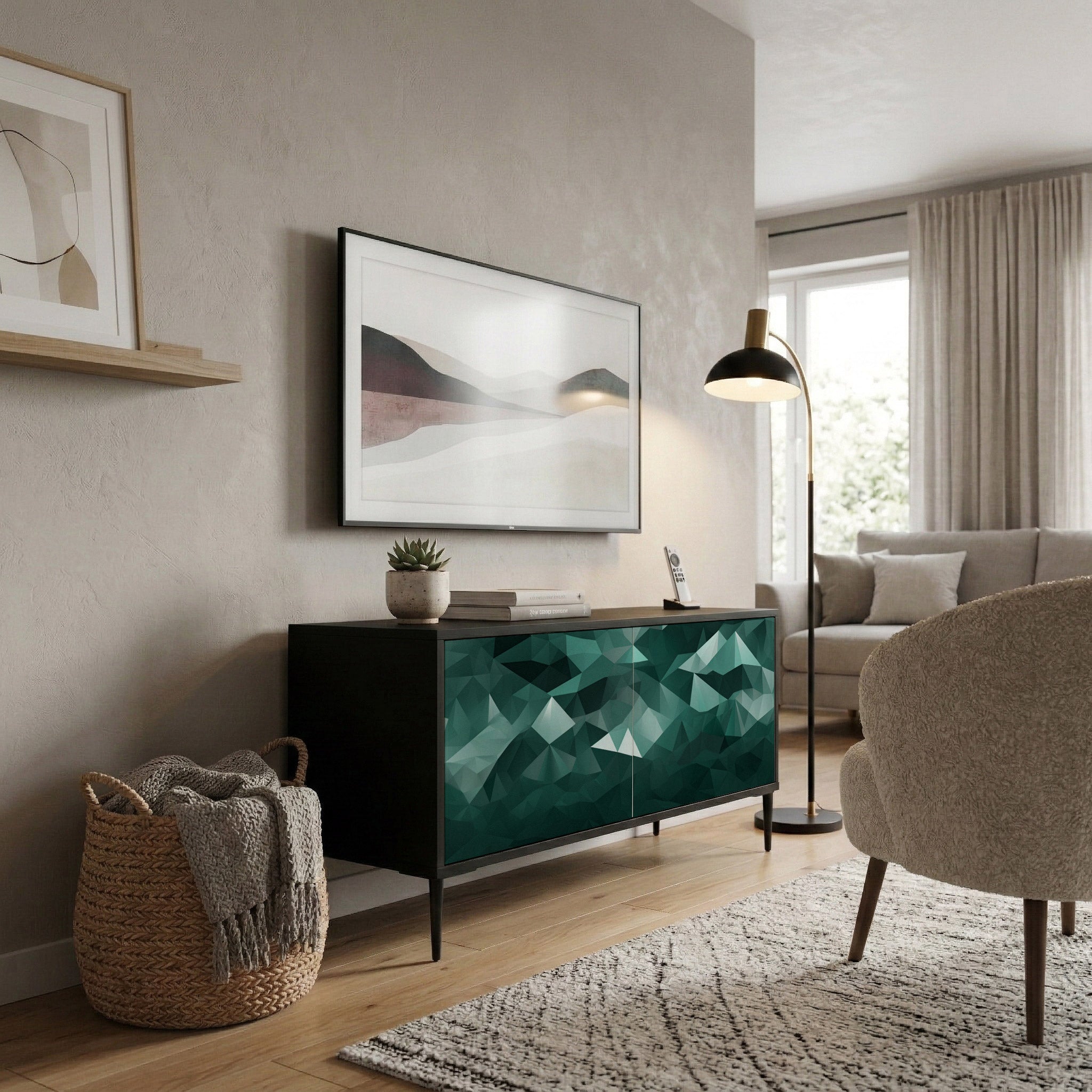 POLYGONAL FLOATING Kompaktowa szafka RTV 2-drzwiowa