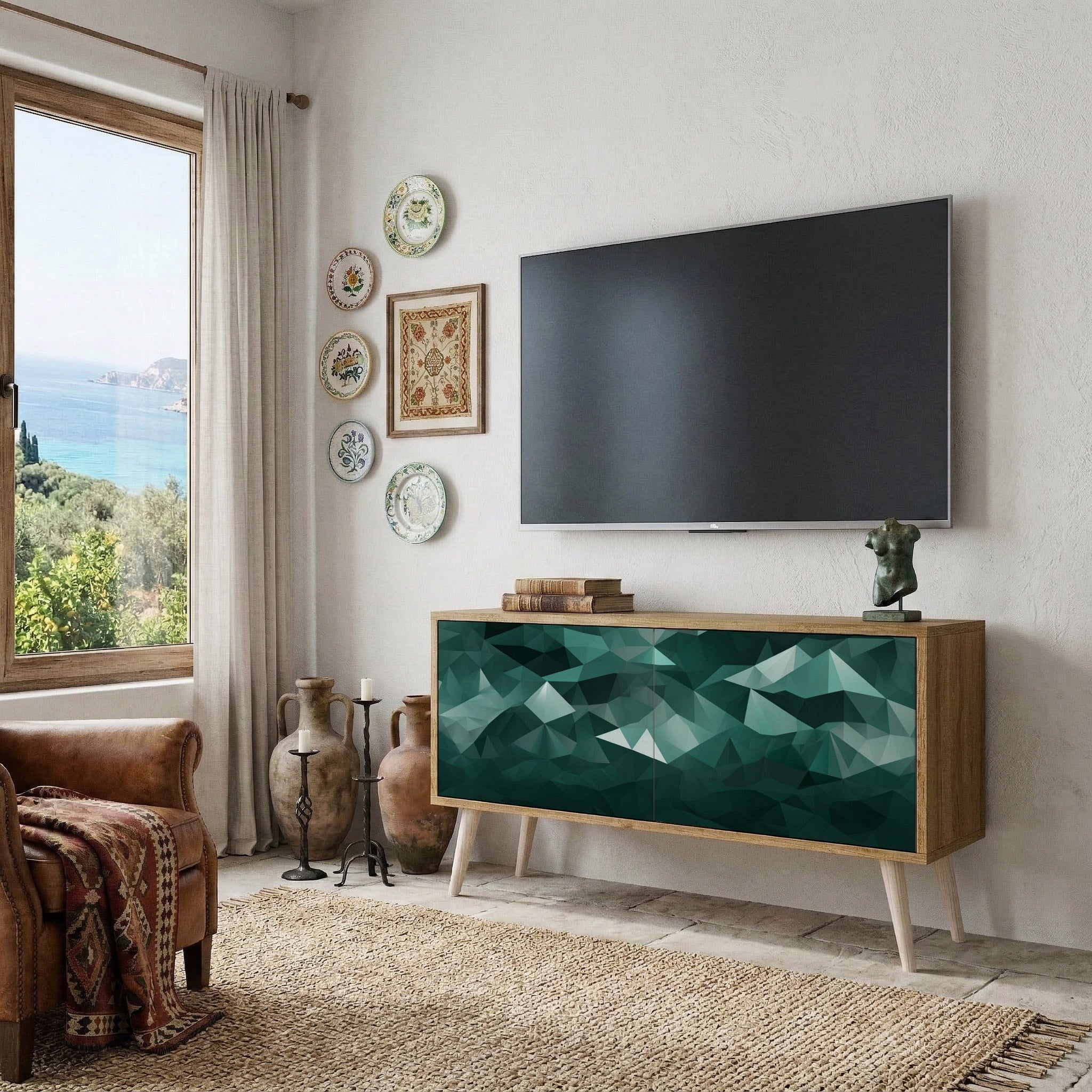 POLYGONAL FLOATING Kompaktowa szafka RTV 2-drzwiowa