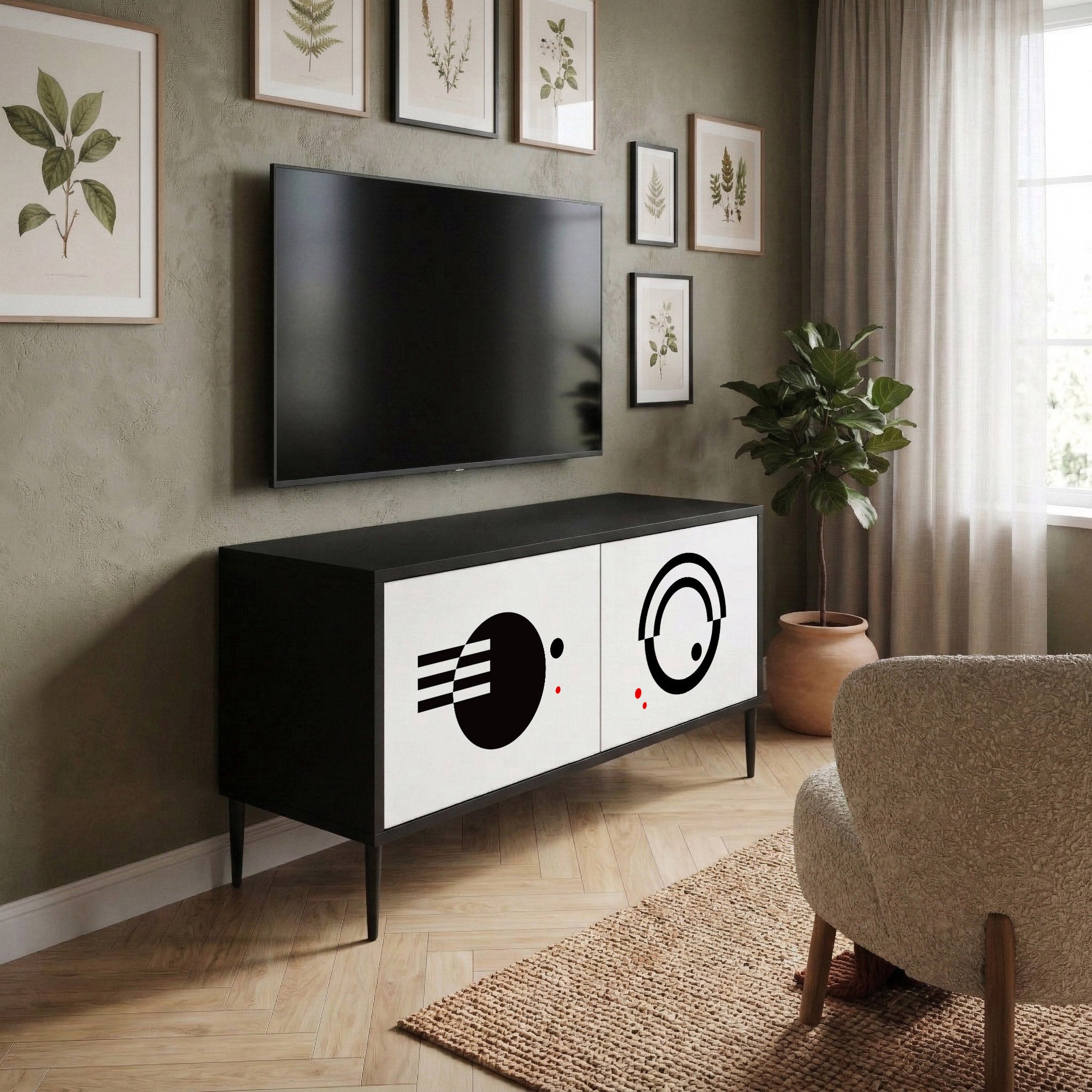 BLACK AND WHITE COMBINATION Kompaktowa szafka RTV 2-drzwiowa