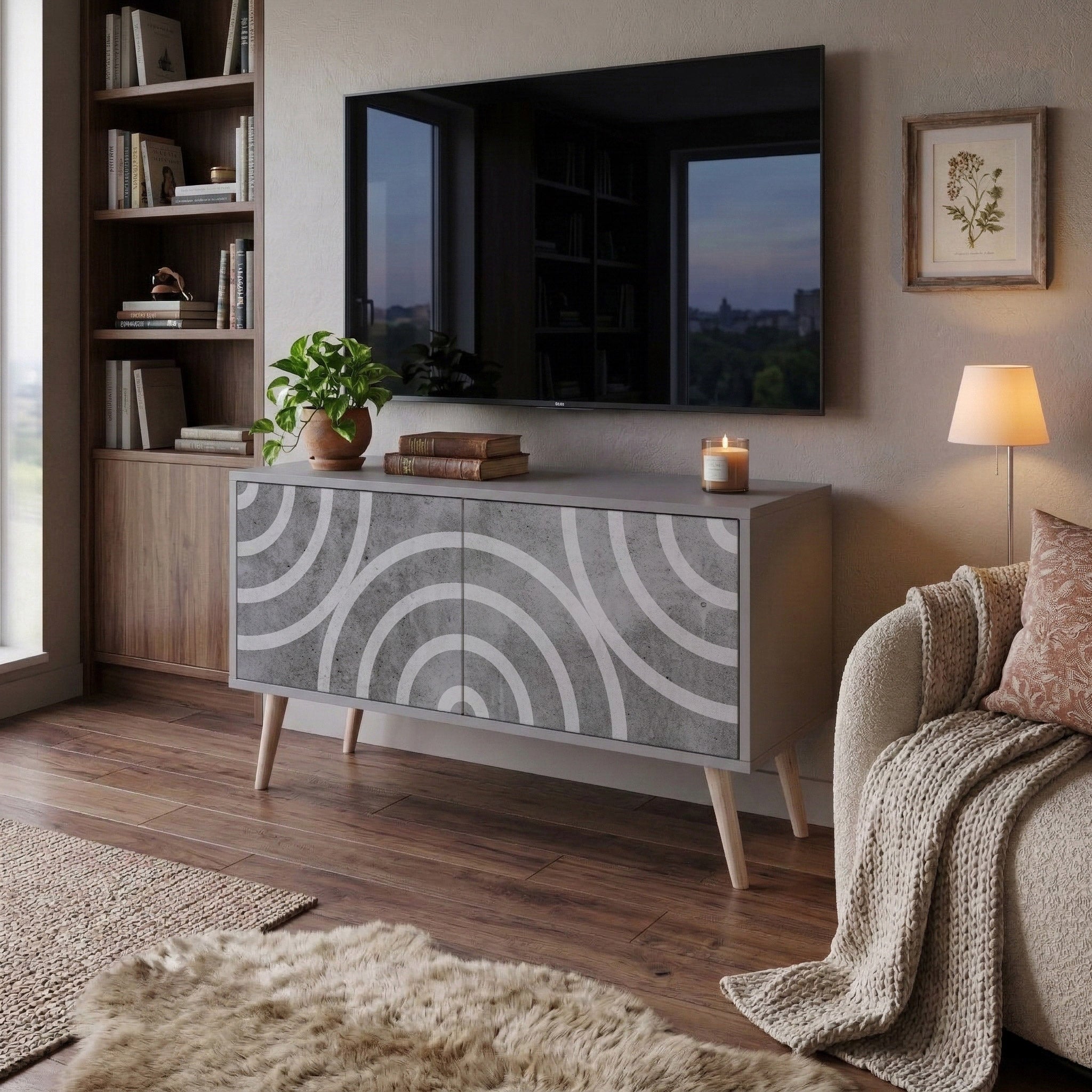 CIRCLE CONCRETE Kompaktowa szafka RTV 2-drzwiowa