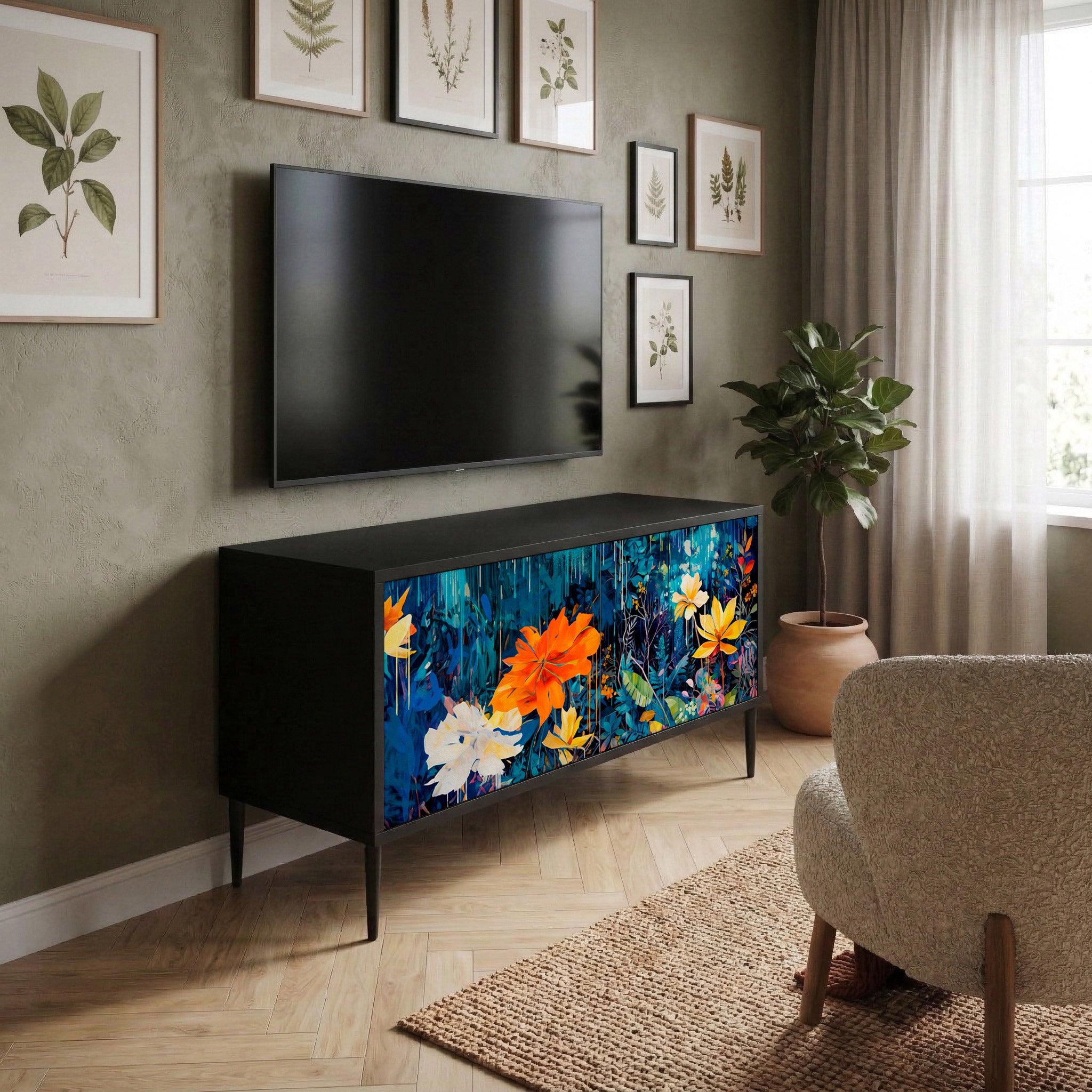 MIDNIGHT BLOSSOM Kompaktowa szafka RTV 2-drzwiowa