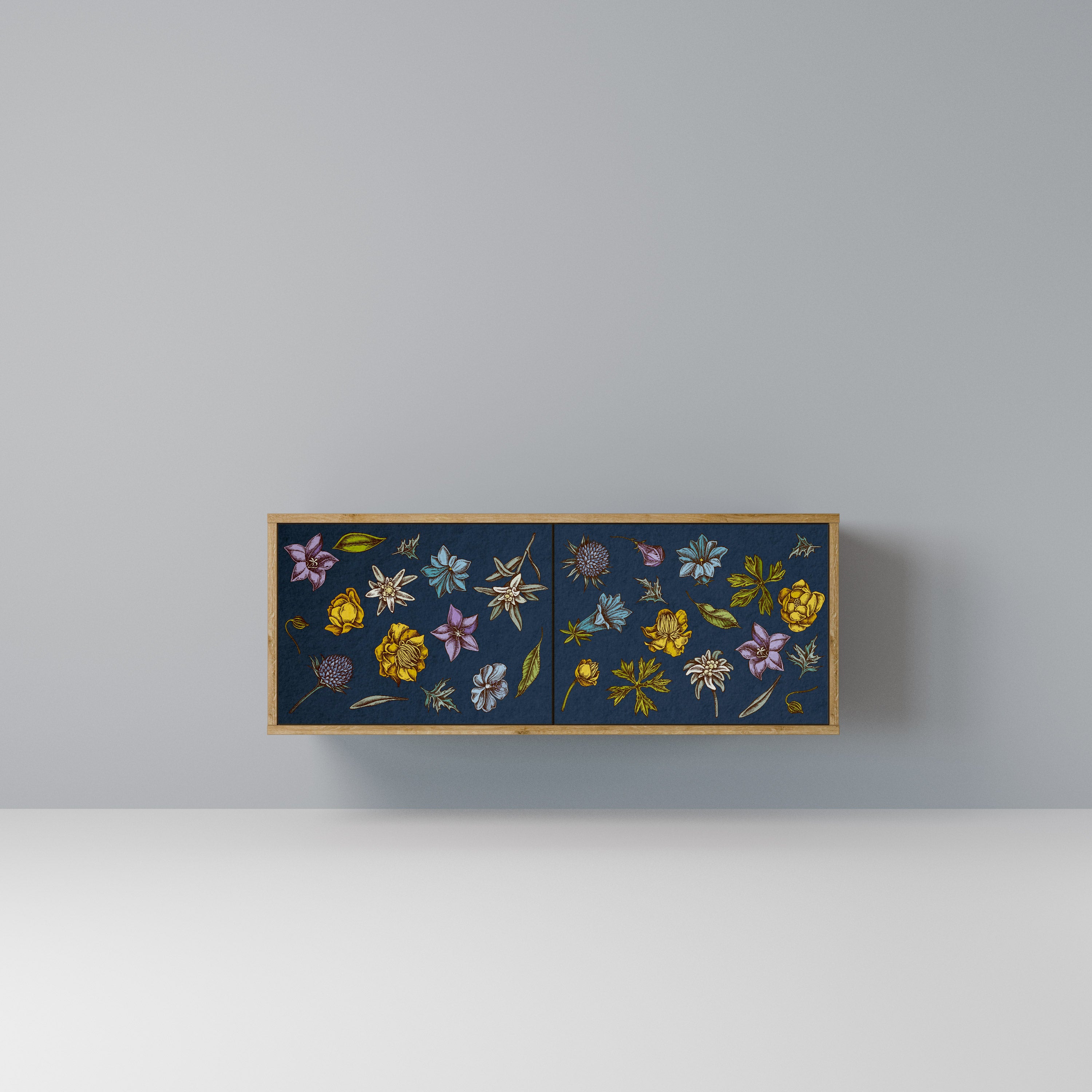 FLOWERS ON NAVY BLUE Kompaktowa szafka RTV 2-drzwiowa