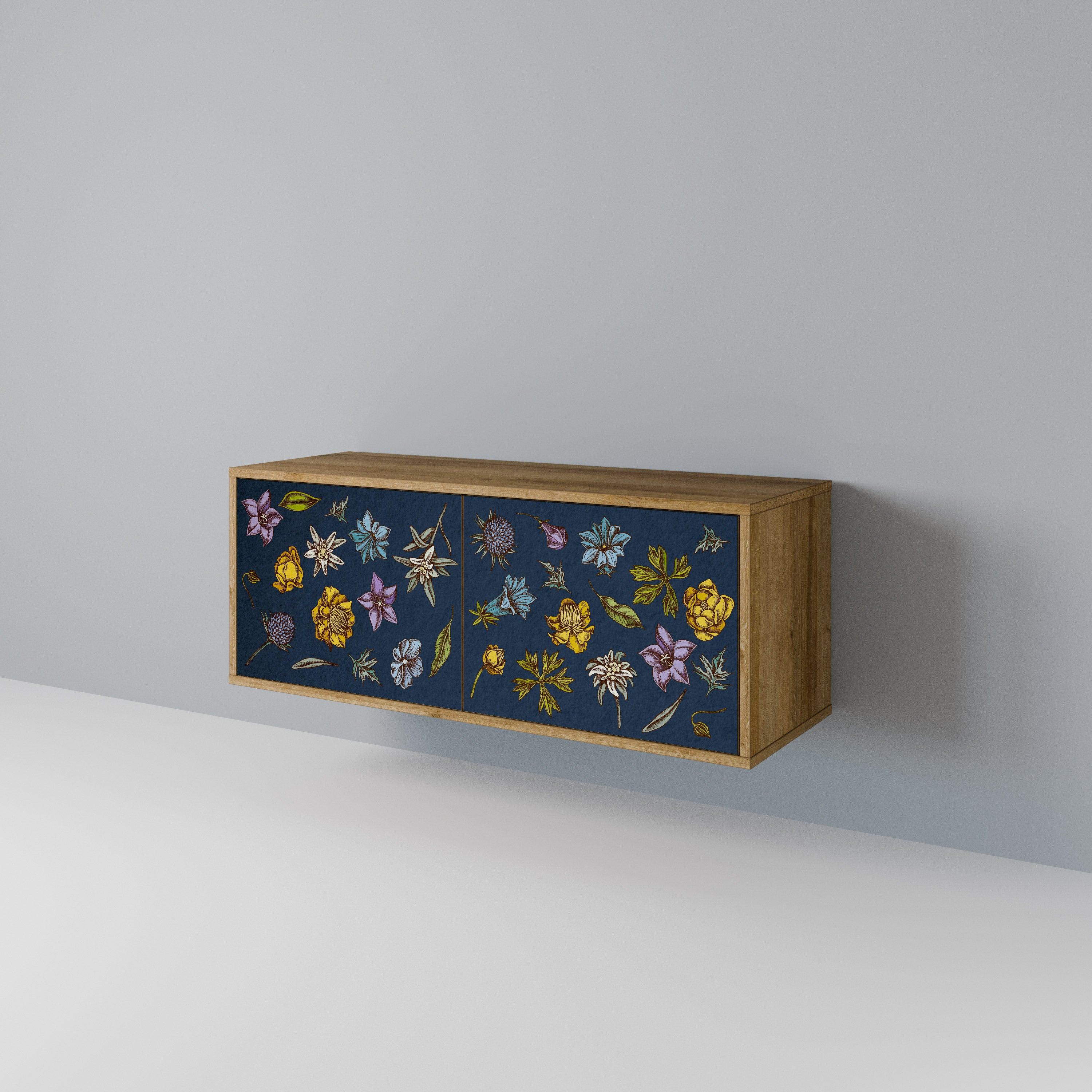FLOWERS ON NAVY BLUE Kompaktowa szafka RTV 2-drzwiowa