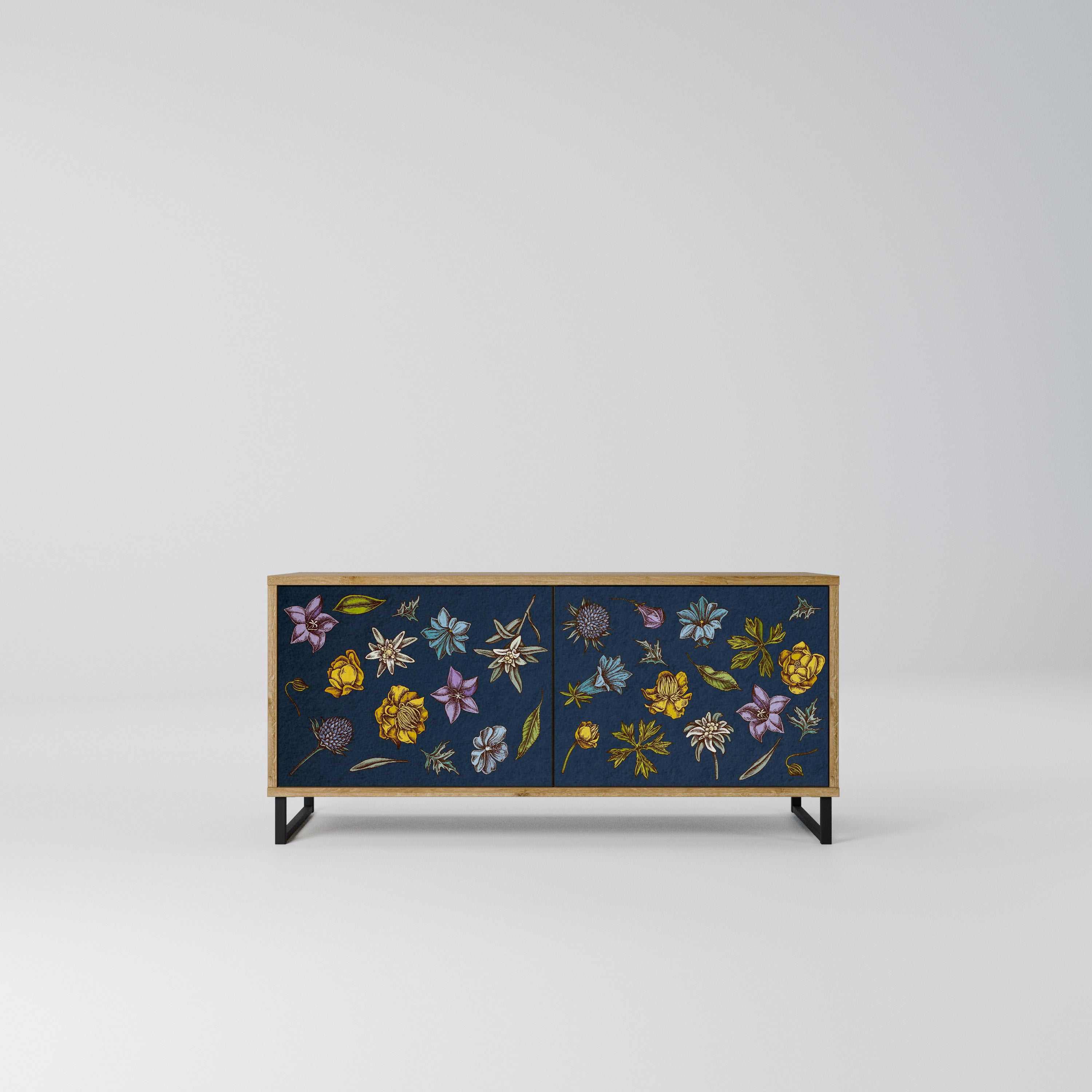 FLOWERS ON NAVY BLUE Kompaktowa szafka RTV 2-drzwiowa