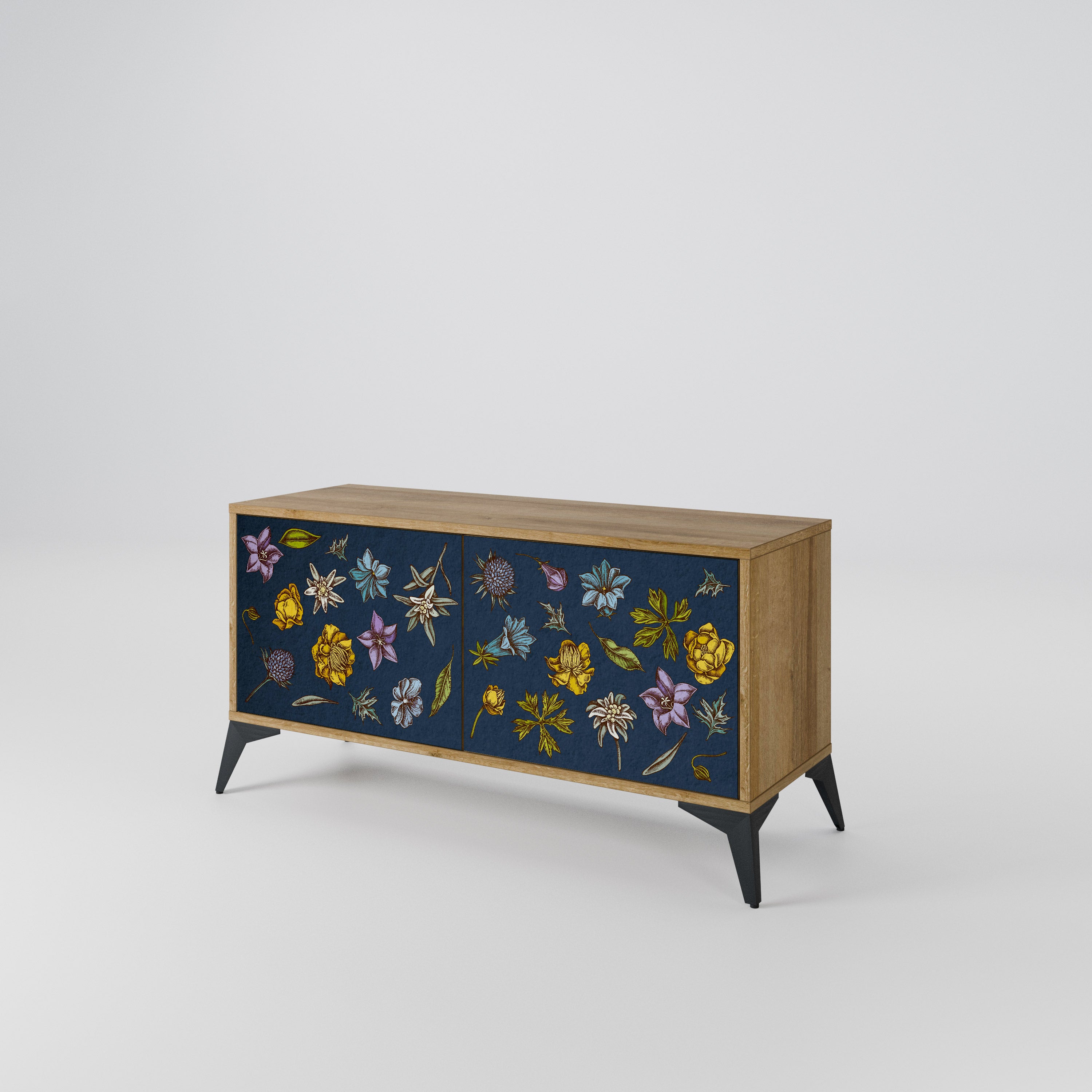 FLOWERS ON NAVY BLUE Kompaktowa szafka RTV 2-drzwiowa