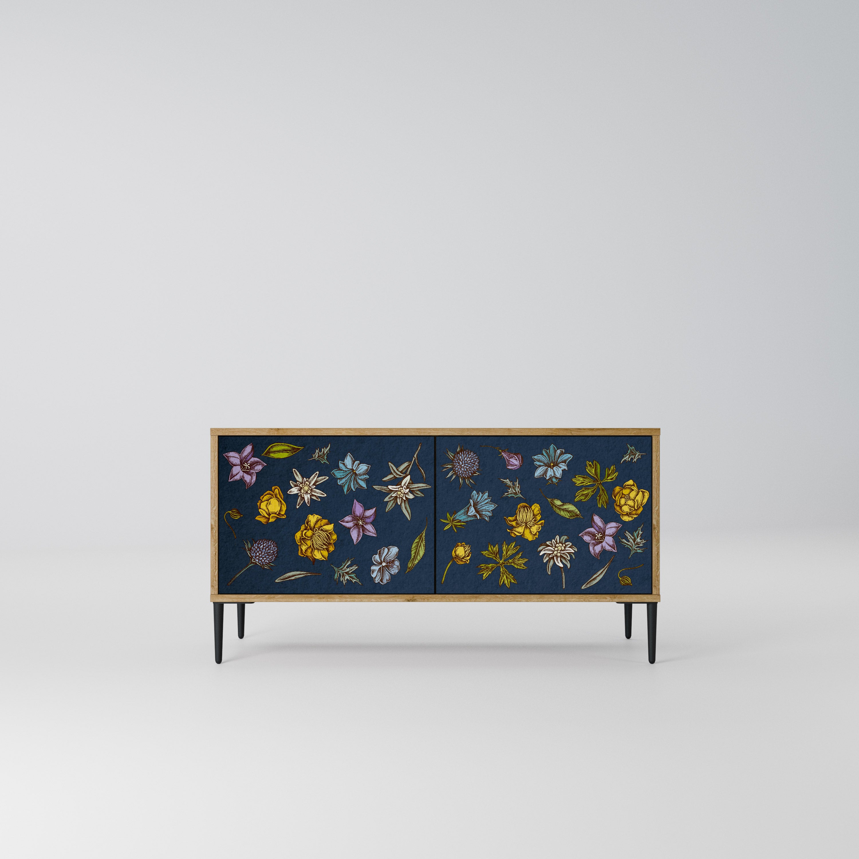 FLOWERS ON NAVY BLUE Kompaktowa szafka RTV 2-drzwiowa