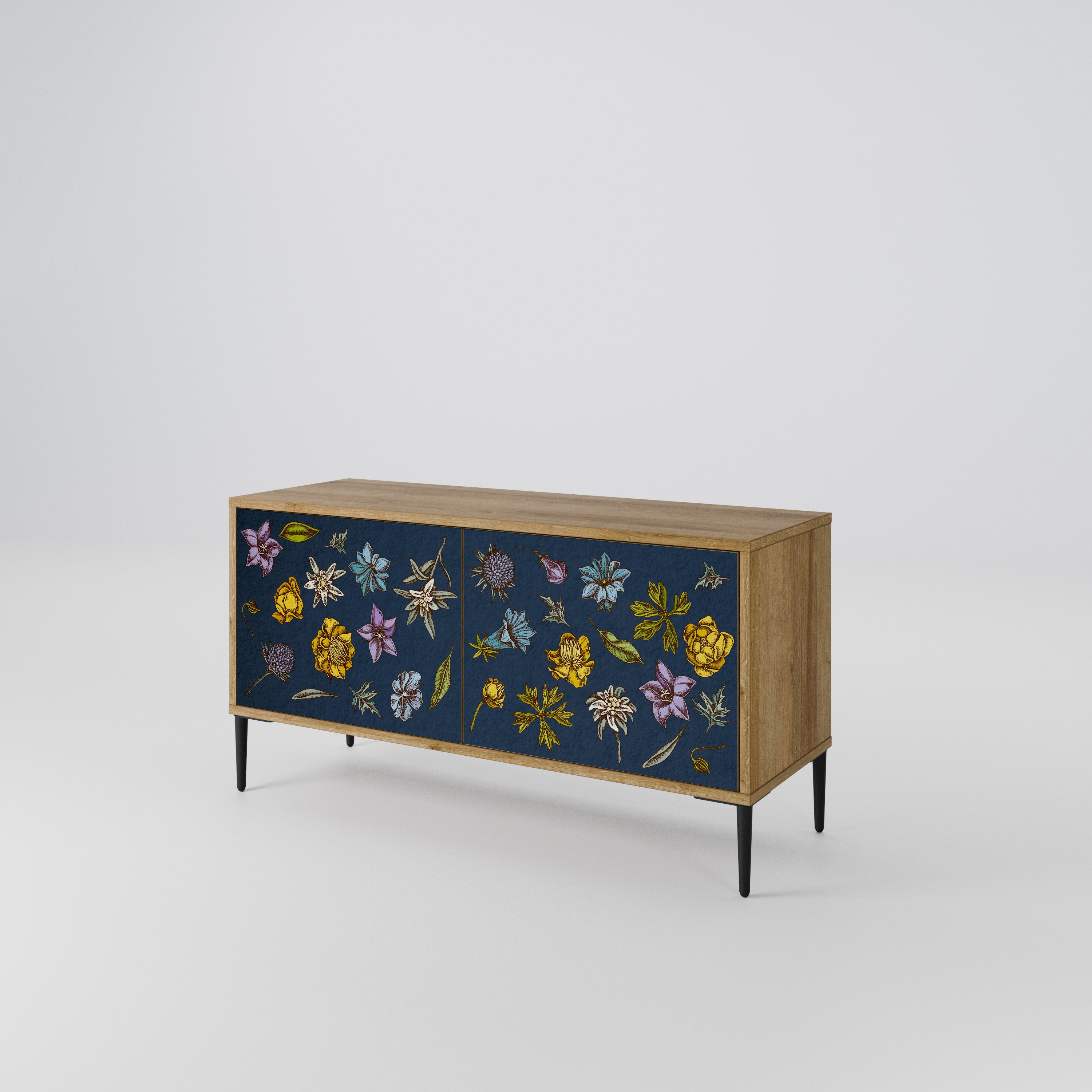 FLOWERS ON NAVY BLUE Kompaktowa szafka RTV 2-drzwiowa