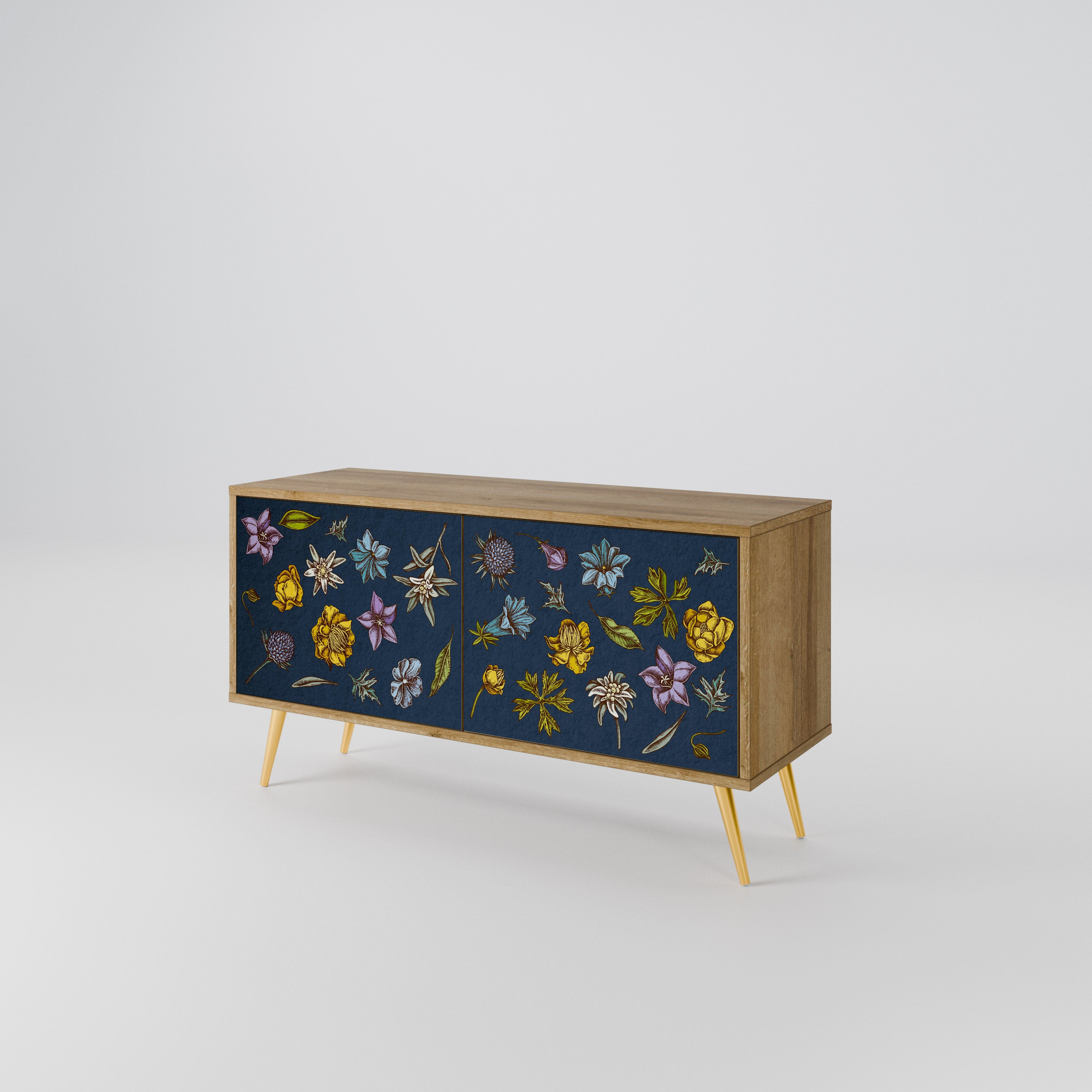 FLOWERS ON NAVY BLUE Kompaktowa szafka RTV 2-drzwiowa