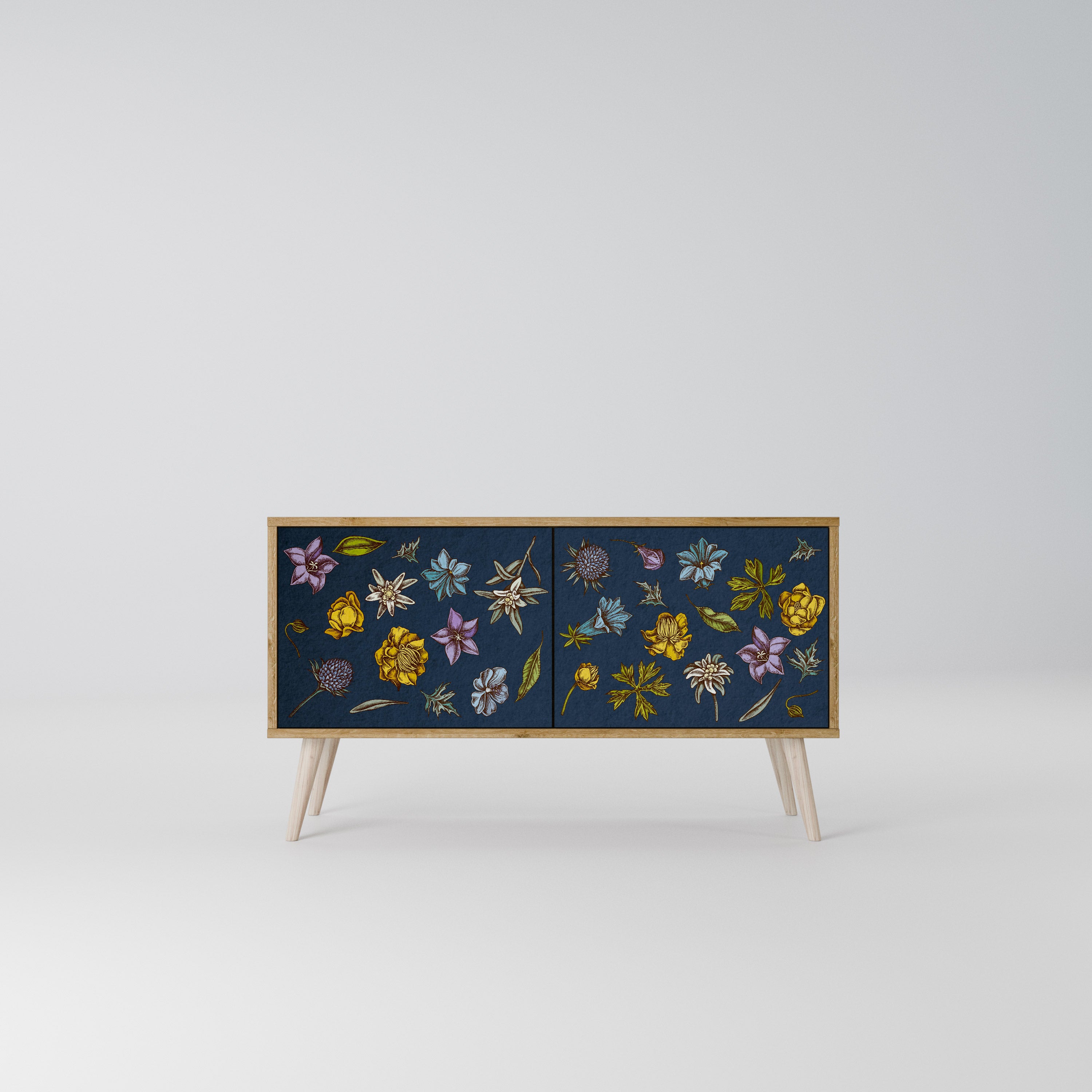 FLOWERS ON NAVY BLUE Kompaktowa szafka RTV 2-drzwiowa