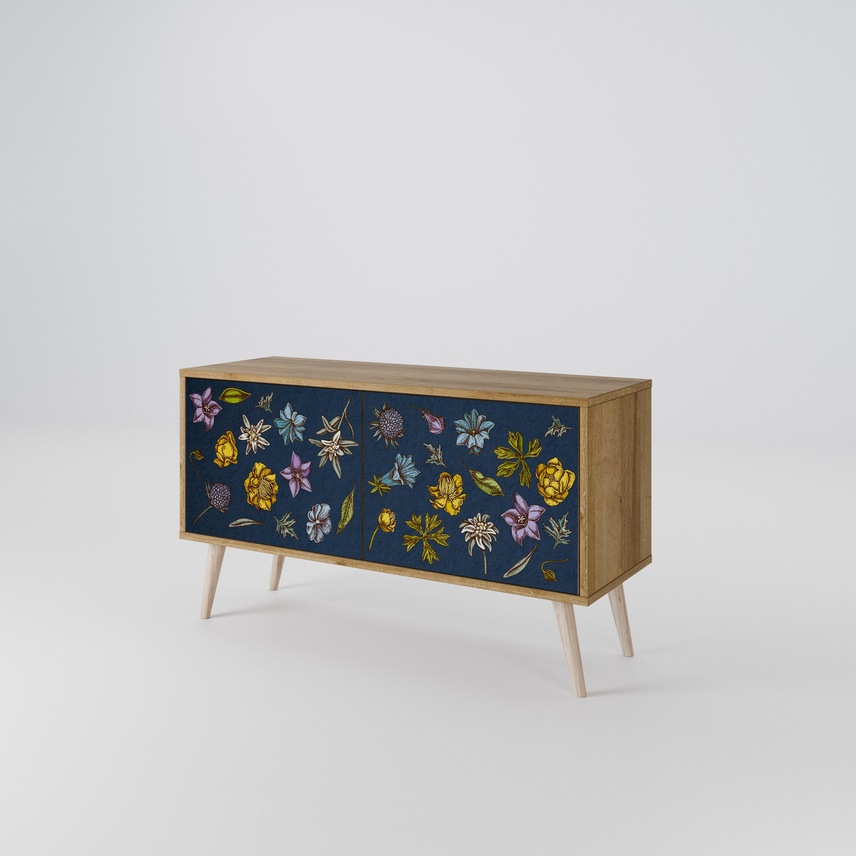FLOWERS ON NAVY BLUE Kompaktowa szafka RTV 2-drzwiowa