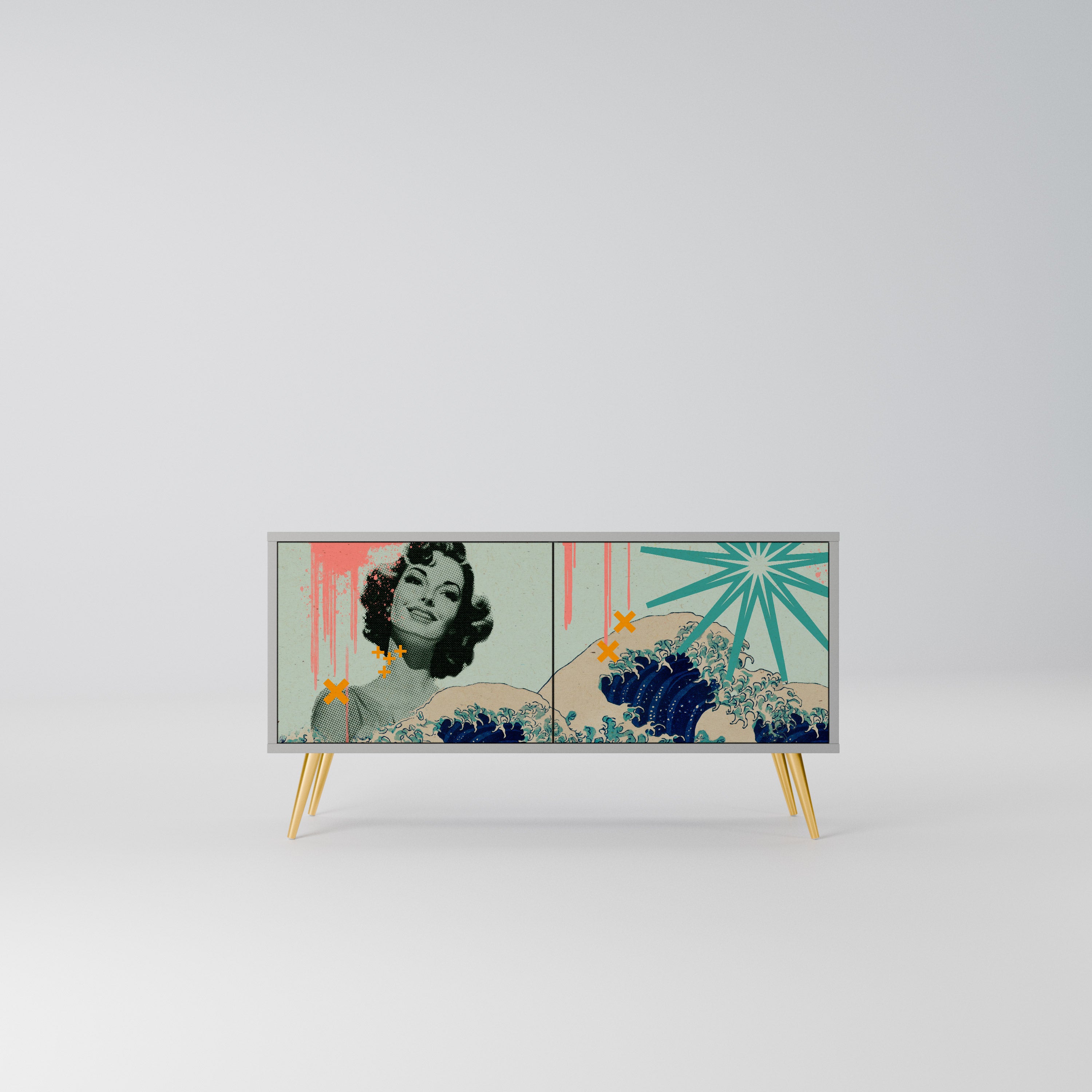 KANAGAWA BEAUTY Kompaktowa szafka RTV 2-drzwiowa