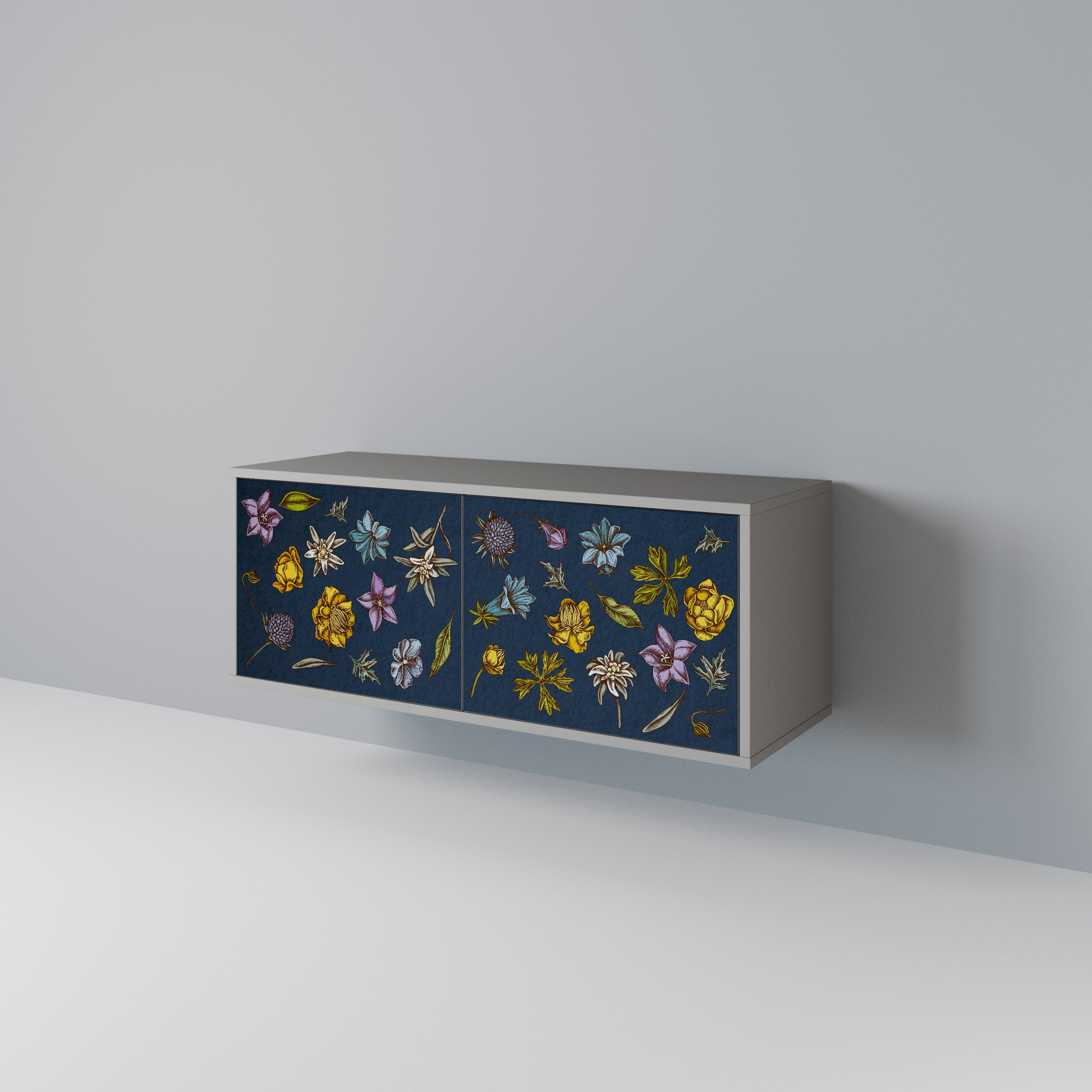 FLOWERS ON NAVY BLUE Kompaktowa szafka RTV 2-drzwiowa