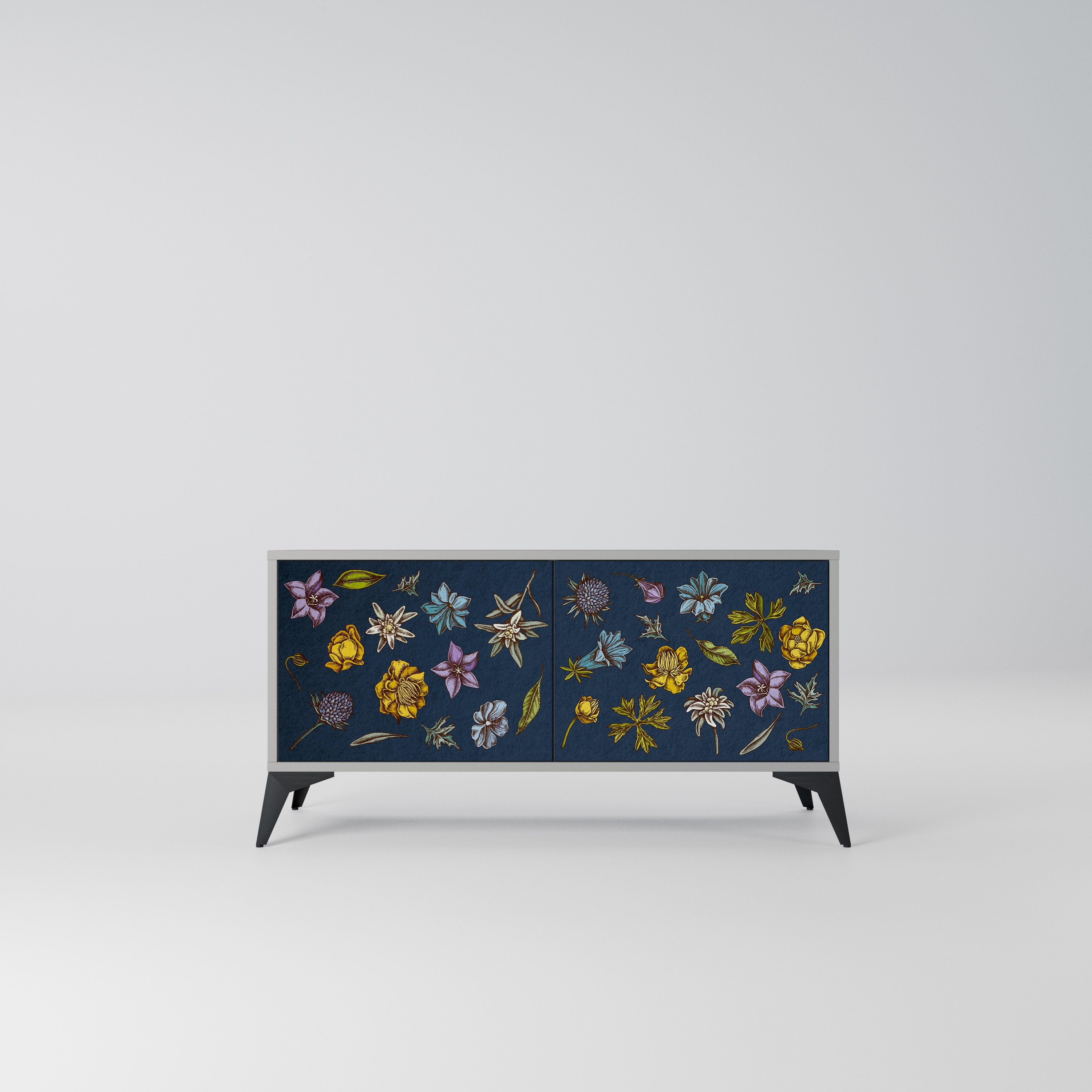 FLOWERS ON NAVY BLUE Kompaktowa szafka RTV 2-drzwiowa