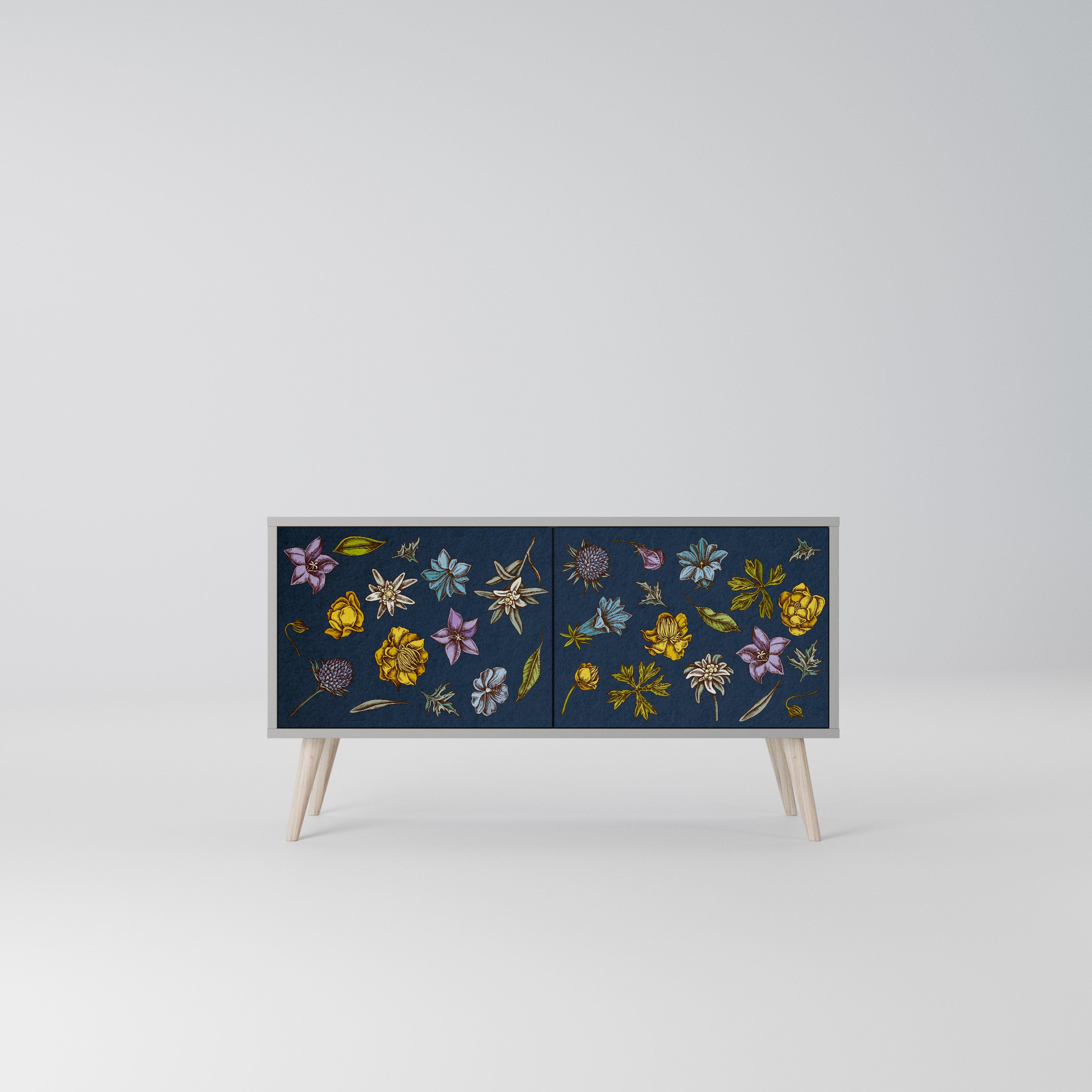 FLOWERS ON NAVY BLUE Kompaktowa szafka RTV 2-drzwiowa