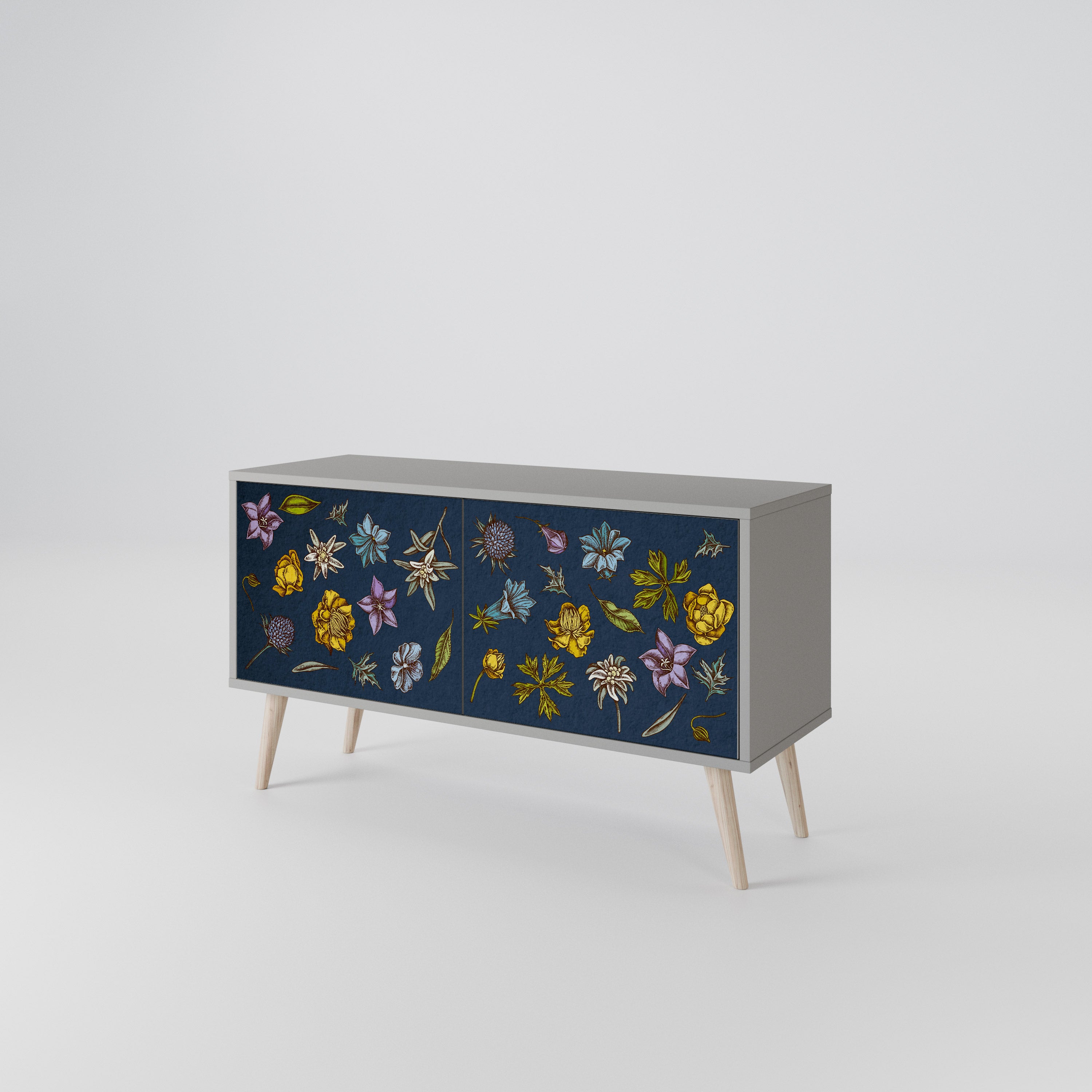 FLOWERS ON NAVY BLUE Kompaktowa szafka RTV 2-drzwiowa
