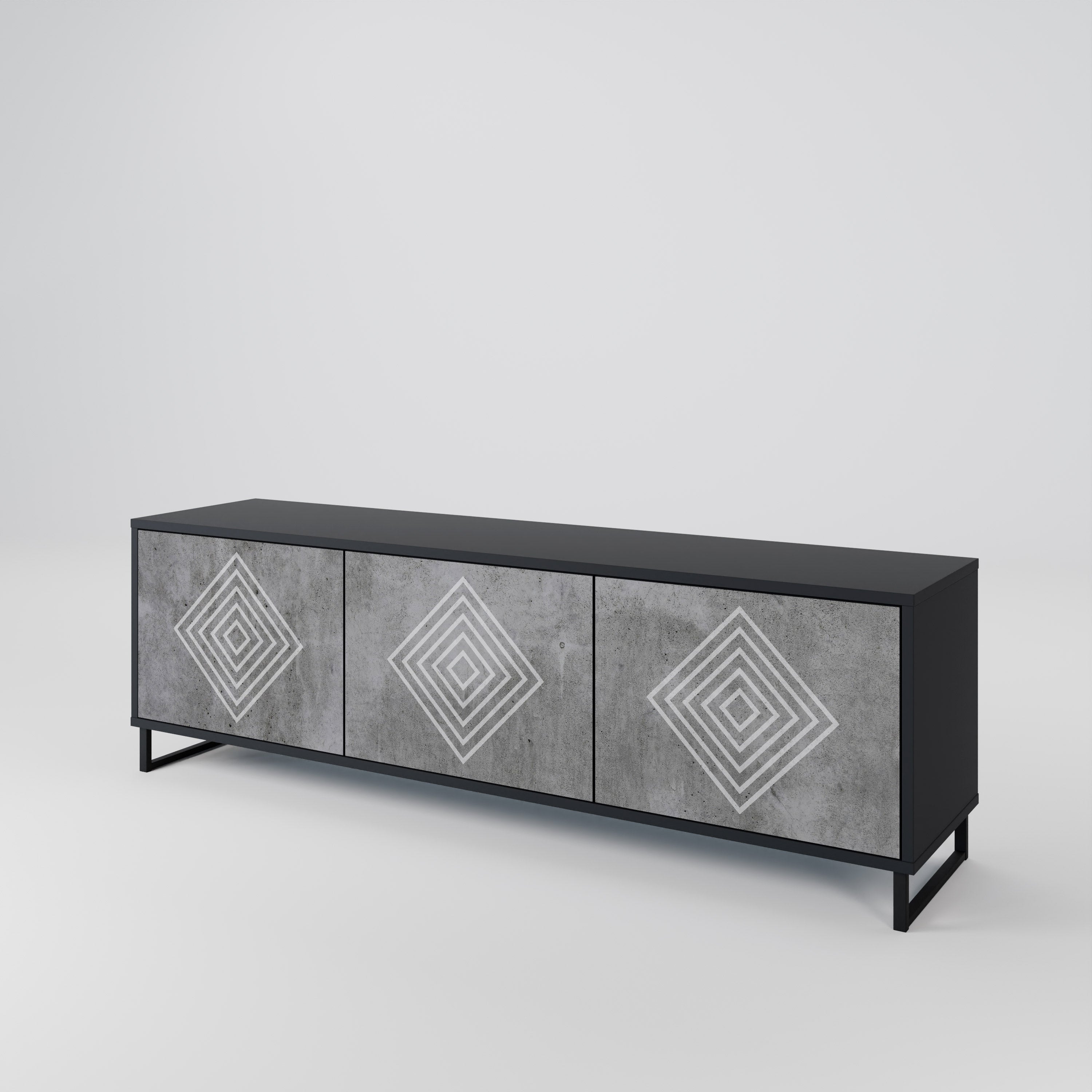 POLYGONAL ARTISTRY Szafka RTV 3-drzwiowa korpus Czarny