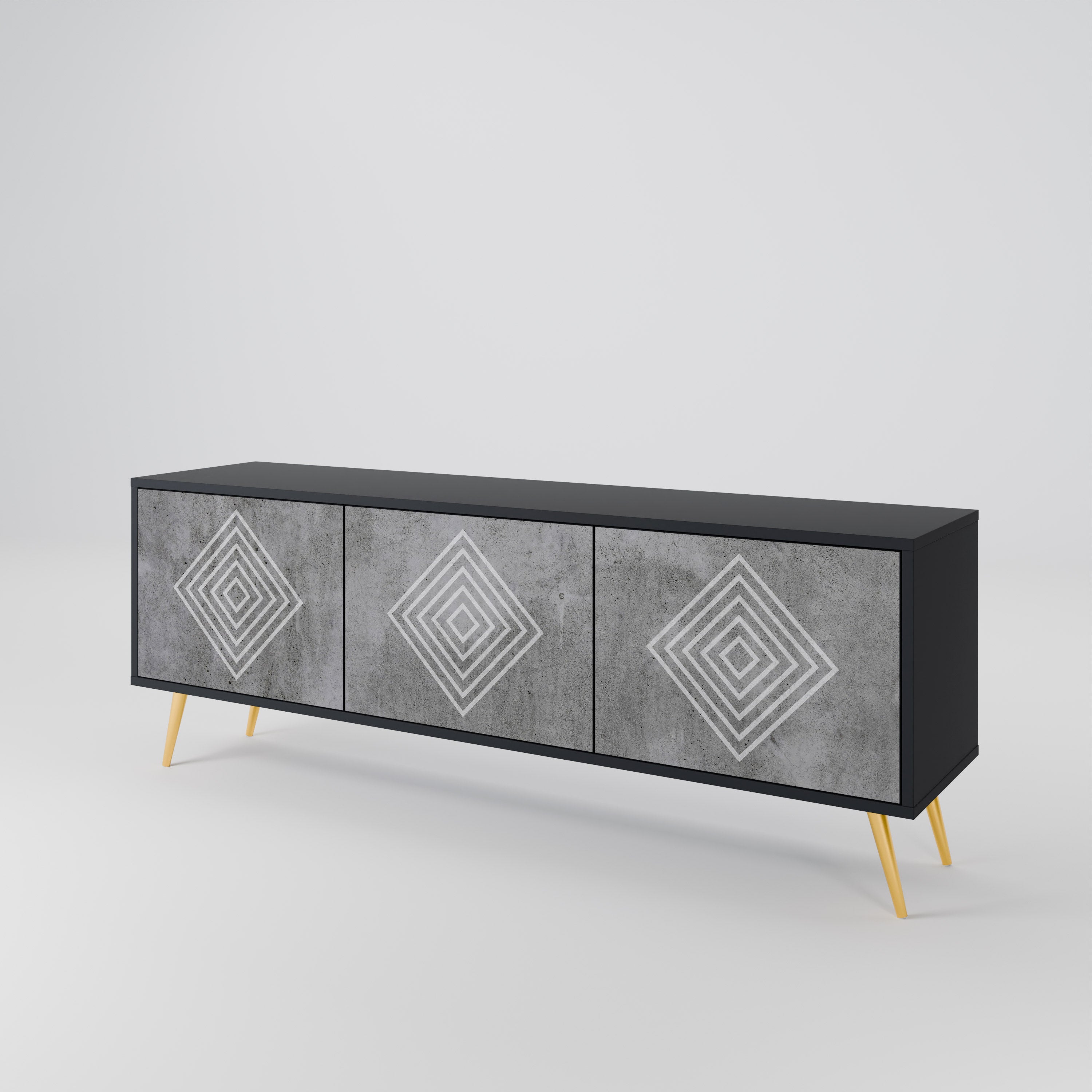 POLYGONAL ARTISTRY Szafka RTV 3-drzwiowa korpus Czarny