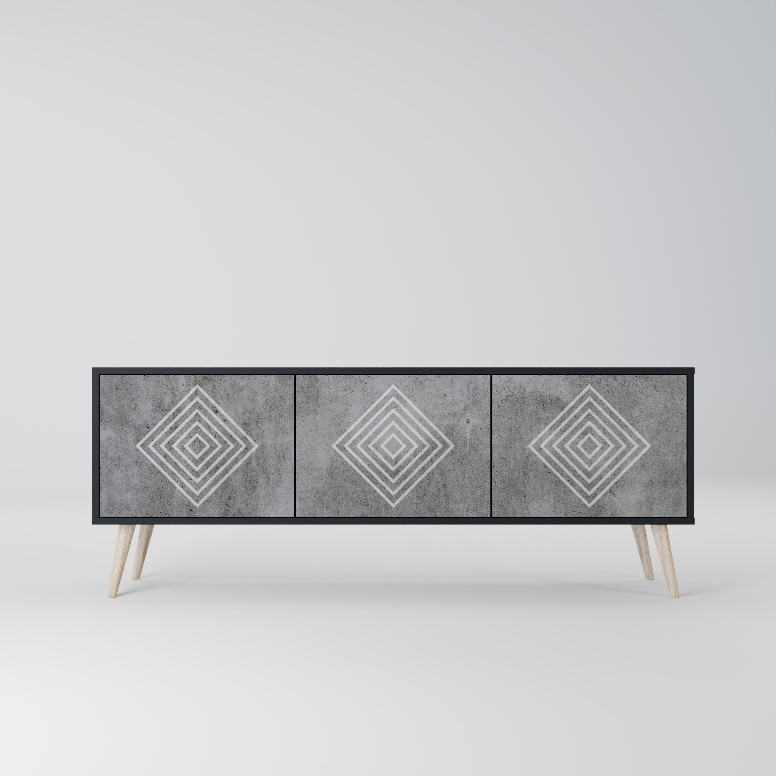 POLYGONAL ARTISTRY Szafka RTV 3-drzwiowa korpus Czarny