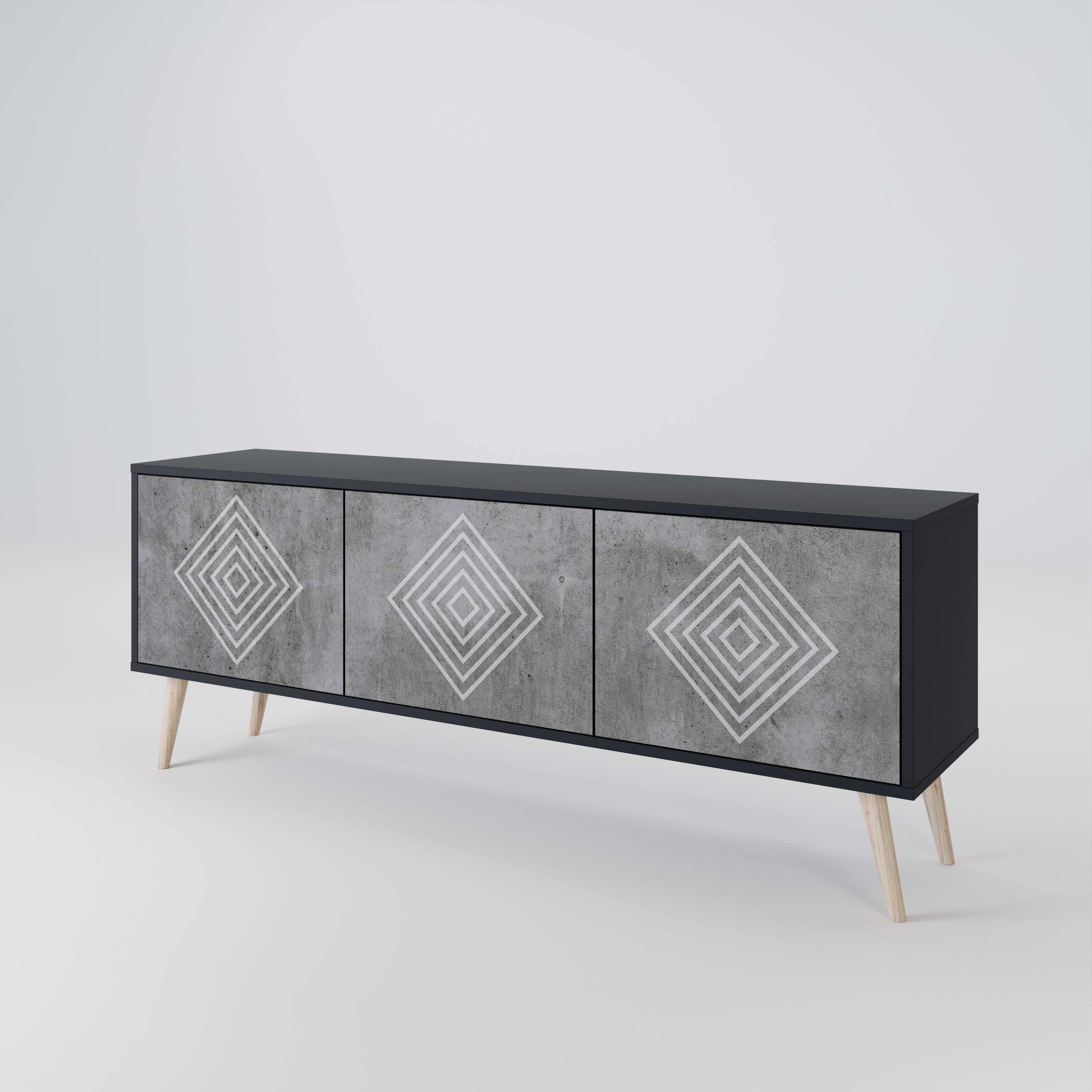 POLYGONAL ARTISTRY Szafka RTV 3-drzwiowa korpus Czarny
