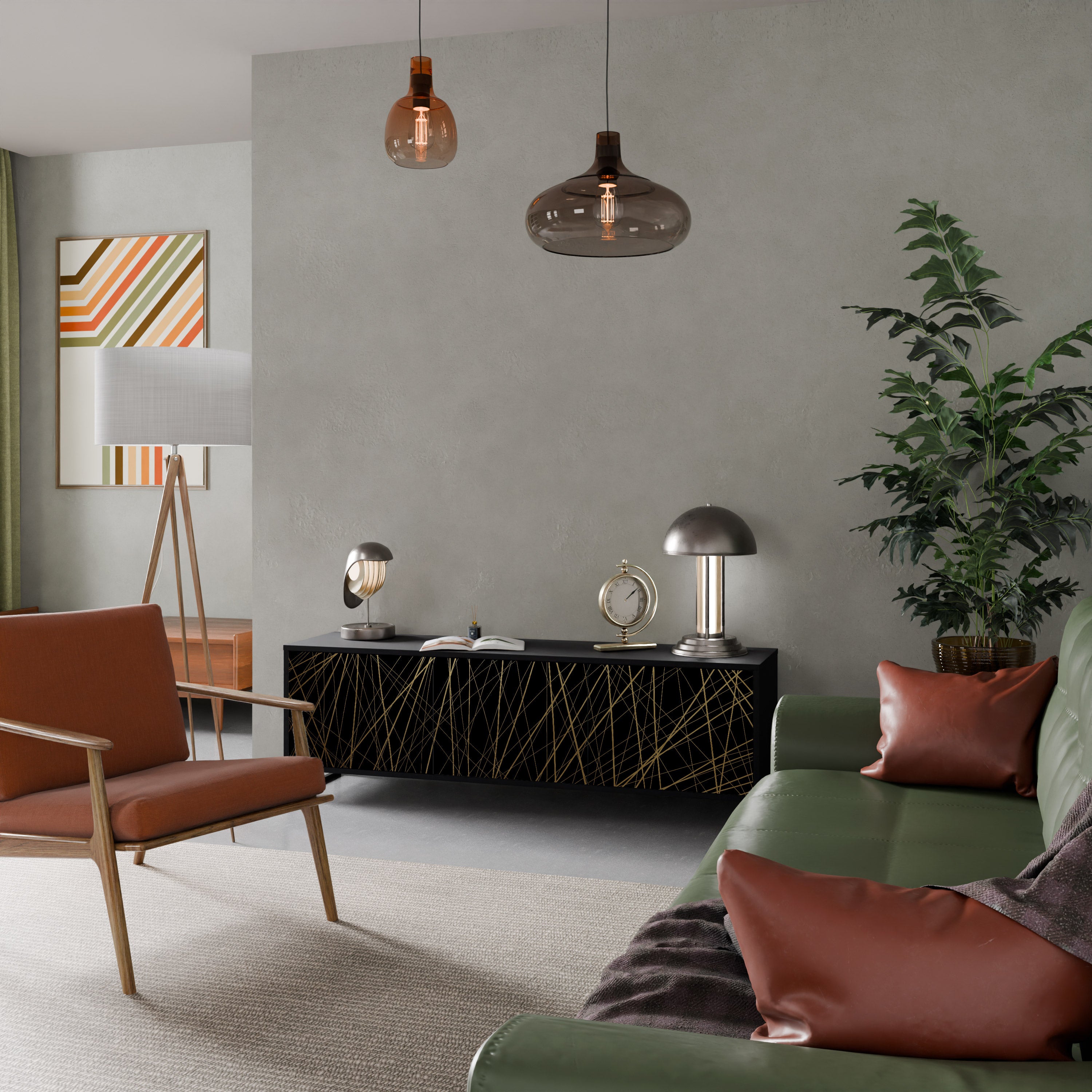 BRIGHT MESH Szafka RTV 3-drzwiowa korpus Czarny