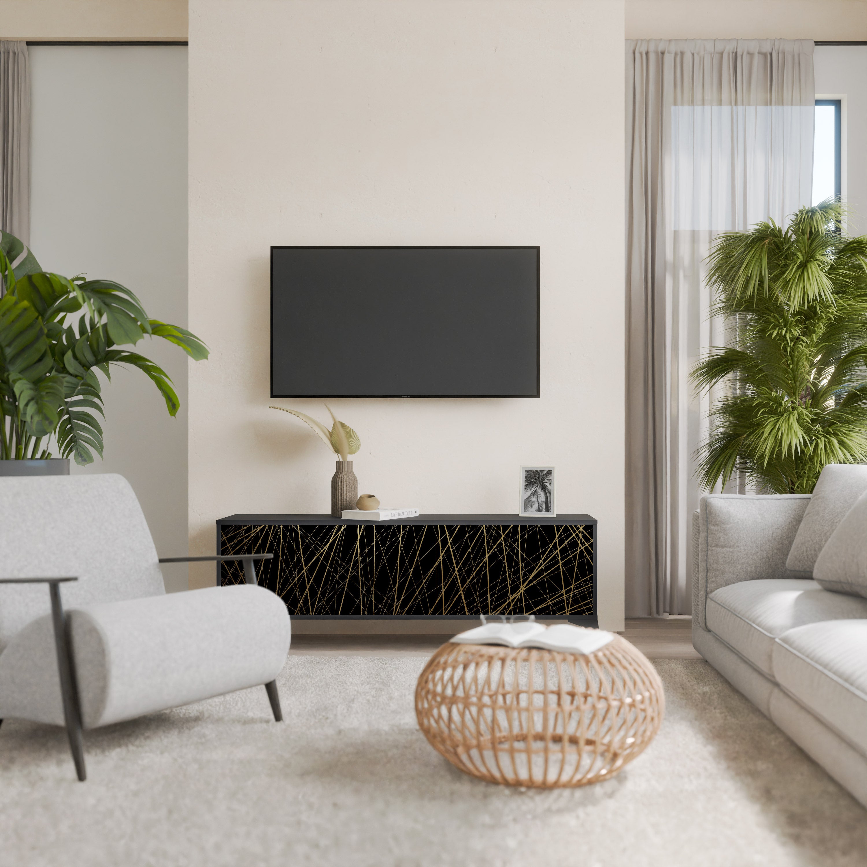 BRIGHT MESH Szafka RTV 3-drzwiowa korpus Czarny