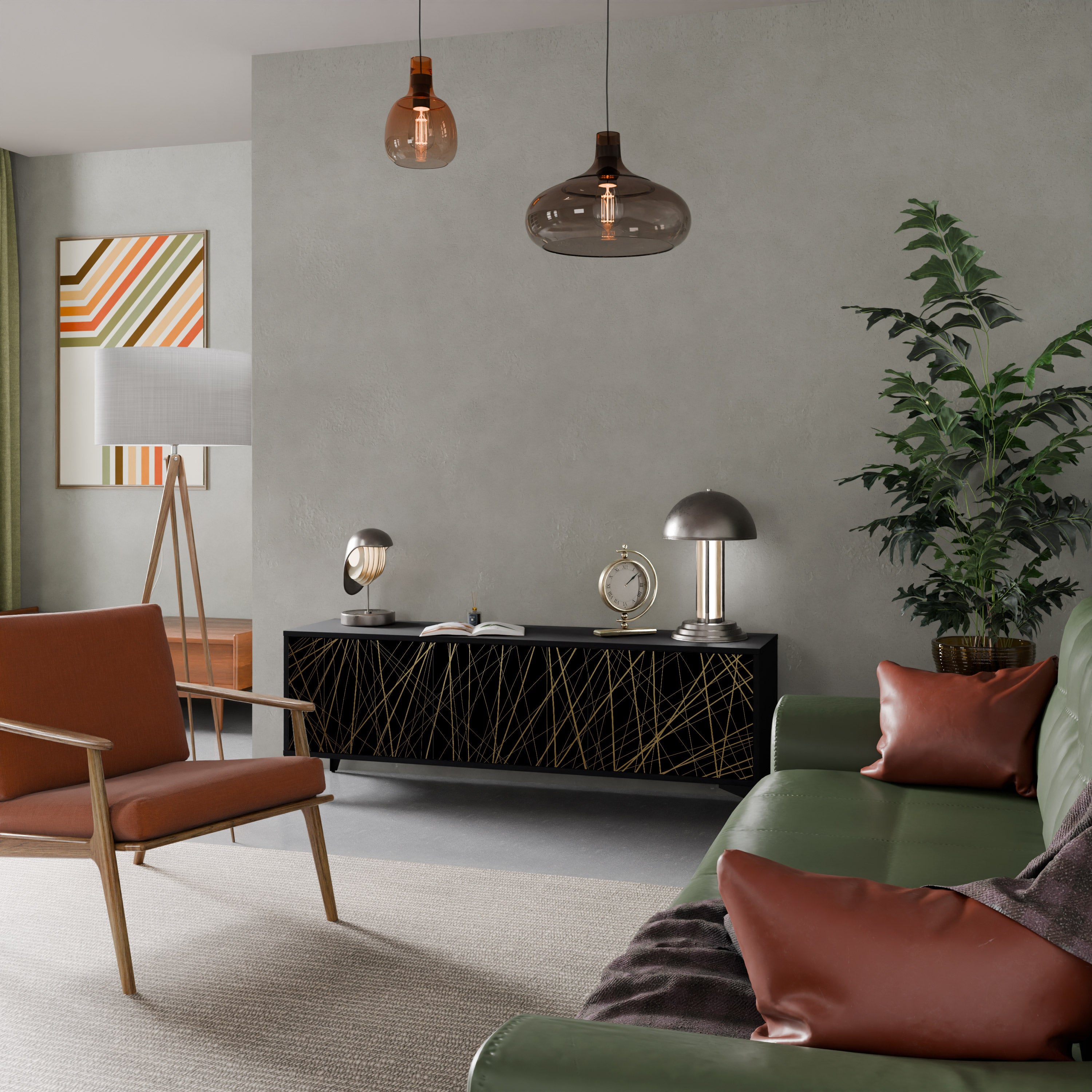 BRIGHT MESH Szafka RTV 3-drzwiowa korpus Czarny