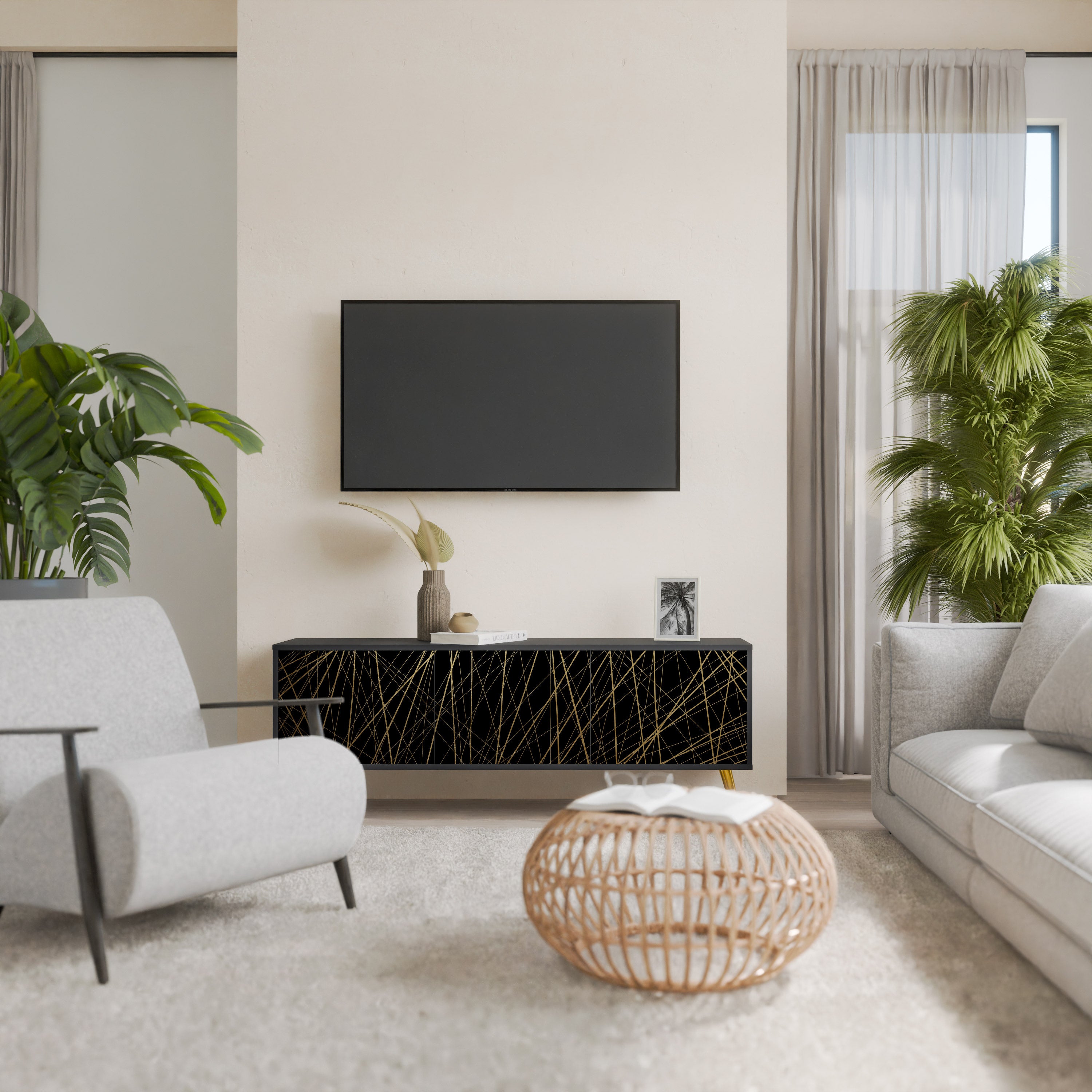 BRIGHT MESH Szafka RTV 3-drzwiowa korpus Czarny