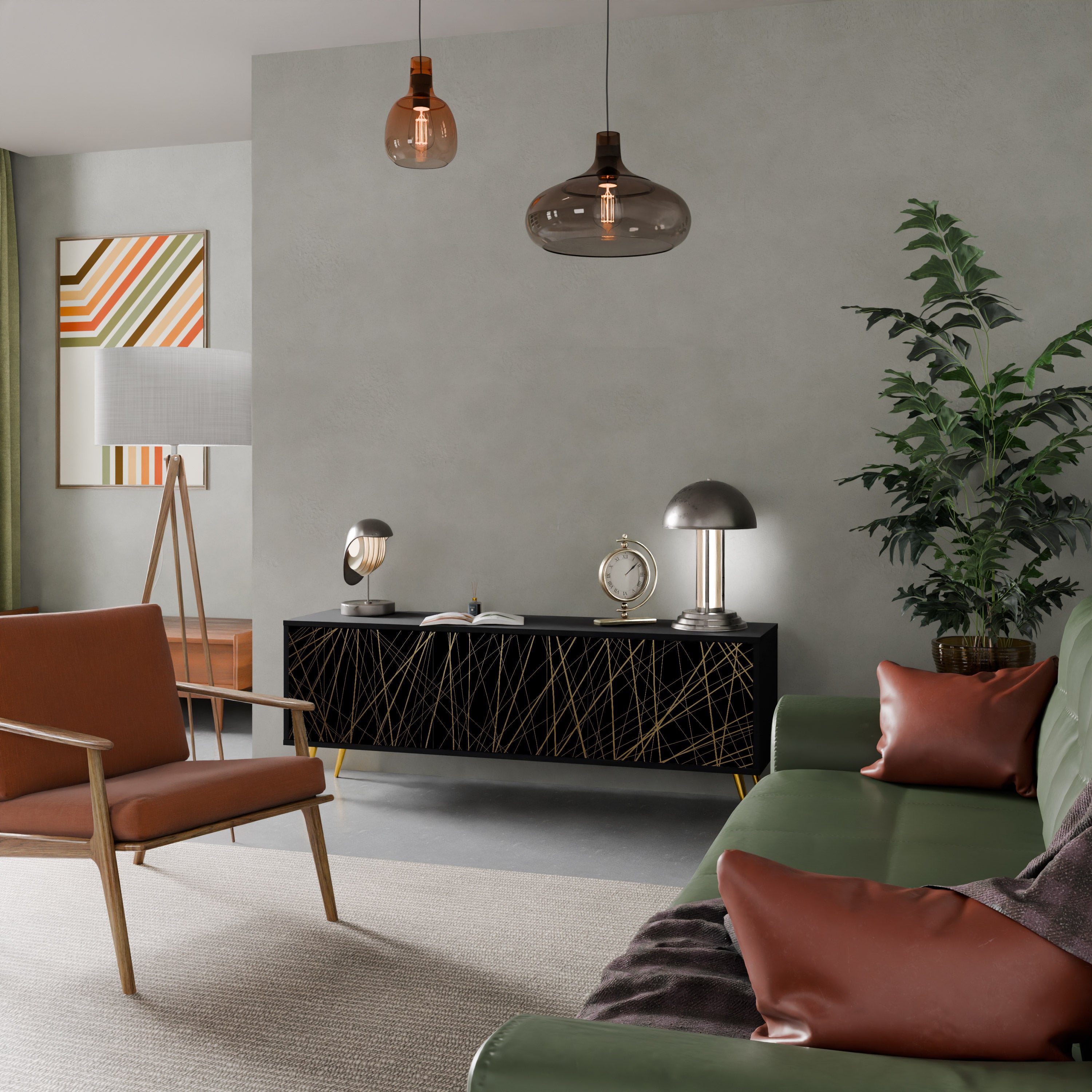 BRIGHT MESH Szafka RTV 3-drzwiowa korpus Czarny