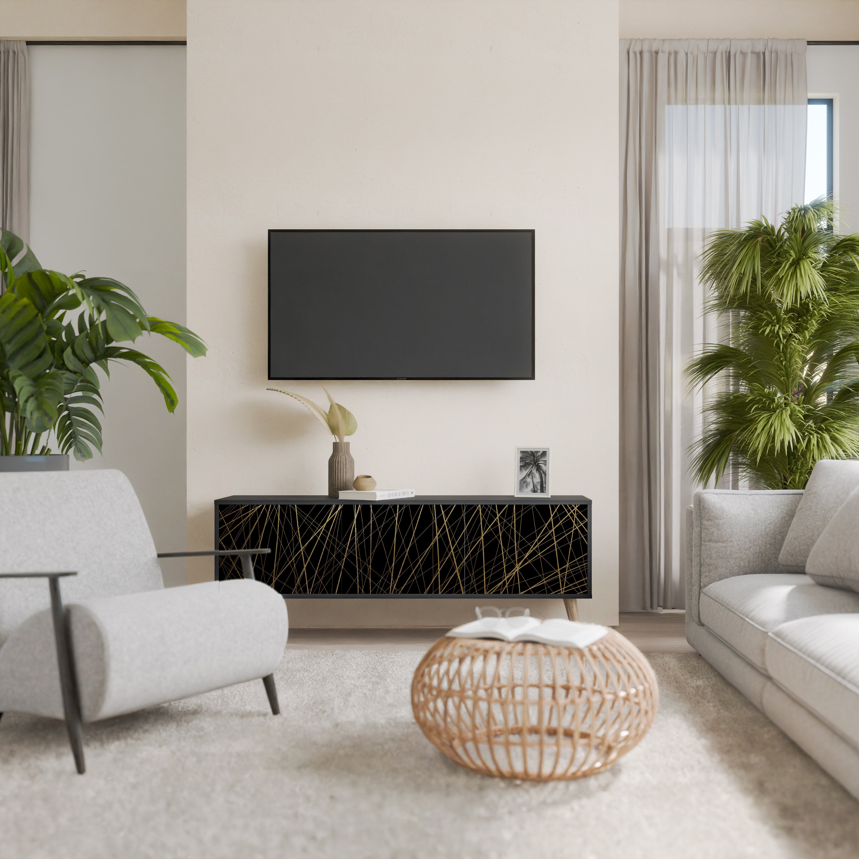 BRIGHT MESH Szafka RTV 3-drzwiowa korpus Czarny