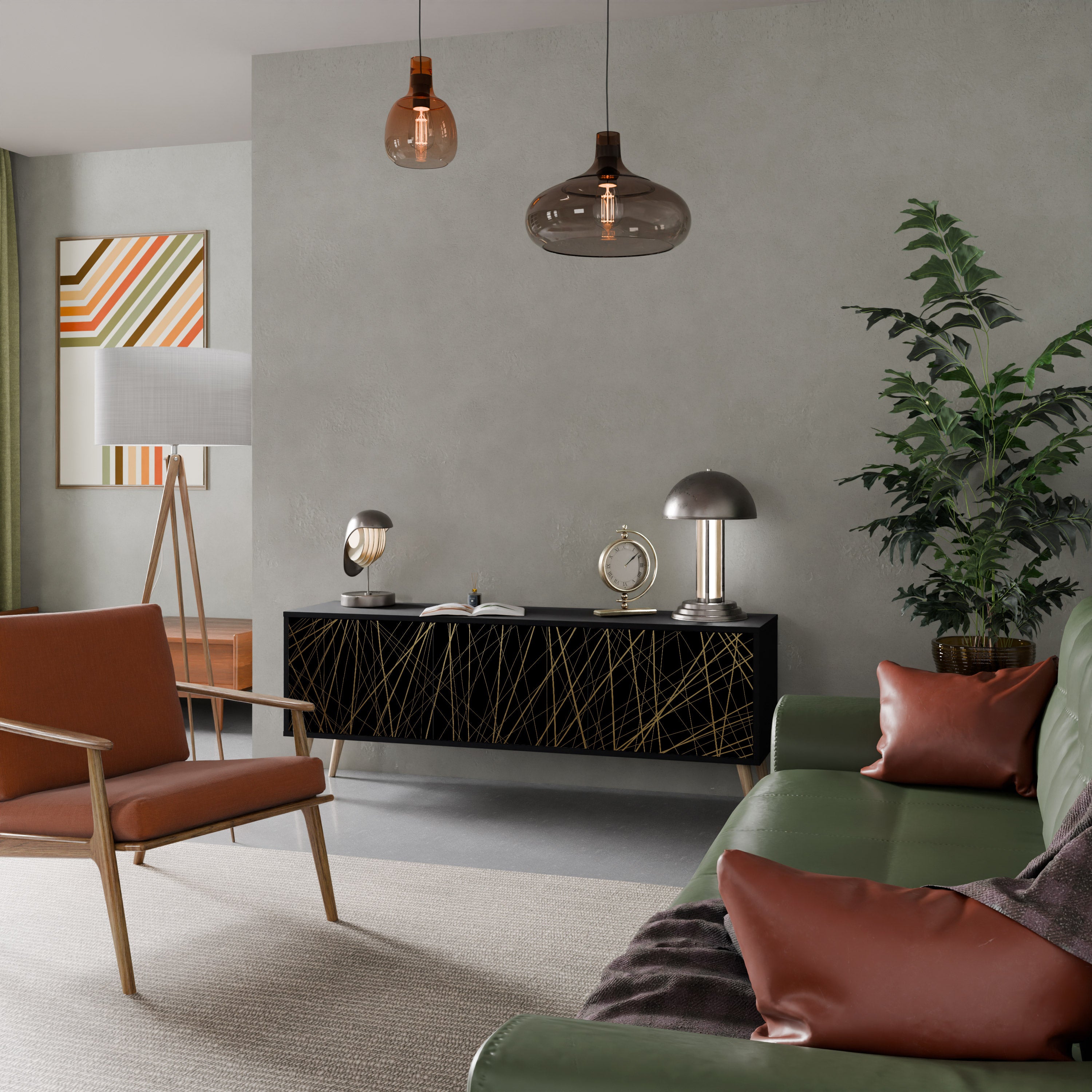 BRIGHT MESH Szafka RTV 3-drzwiowa korpus Czarny