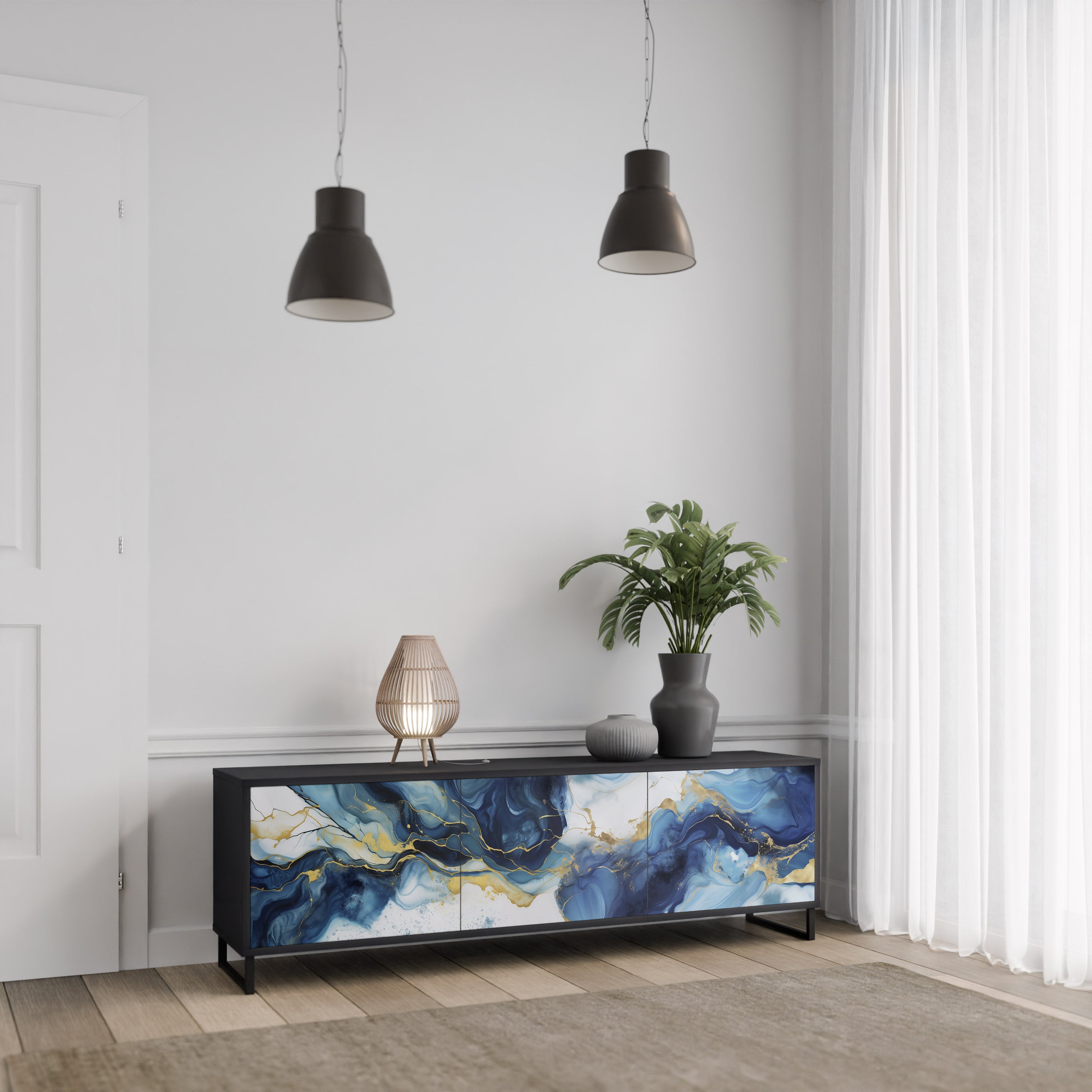 INKY MARBLE Szafka RTV 3-drzwiowa korpus Czarny
