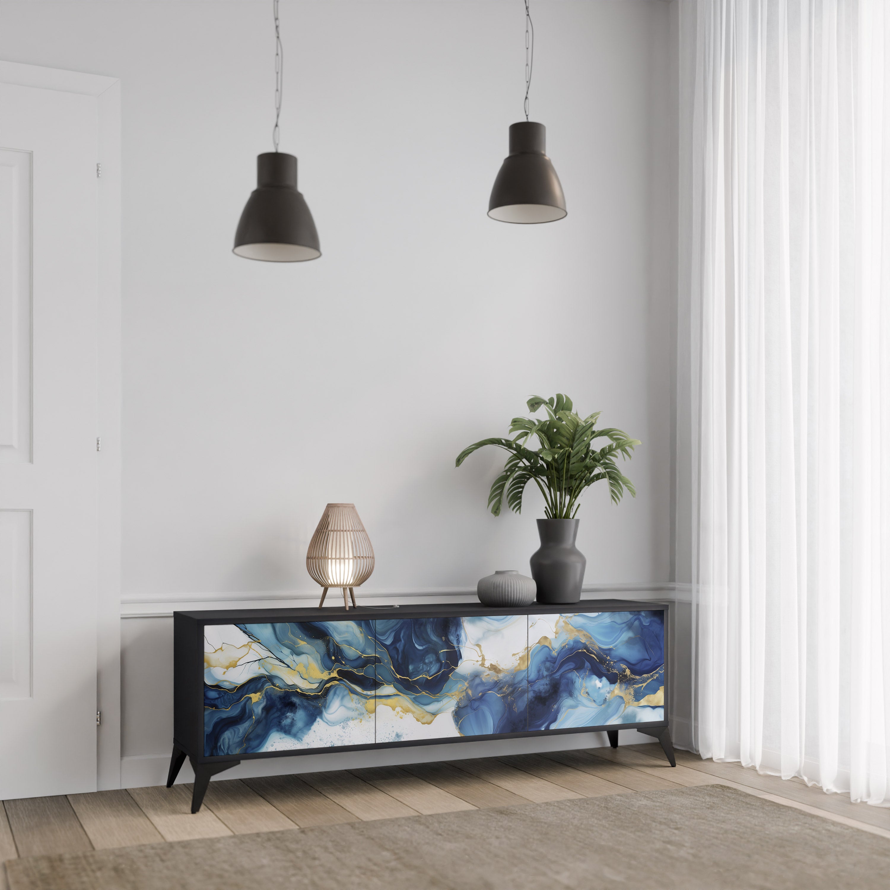 INKY MARBLE Szafka RTV 3-drzwiowa korpus Czarny